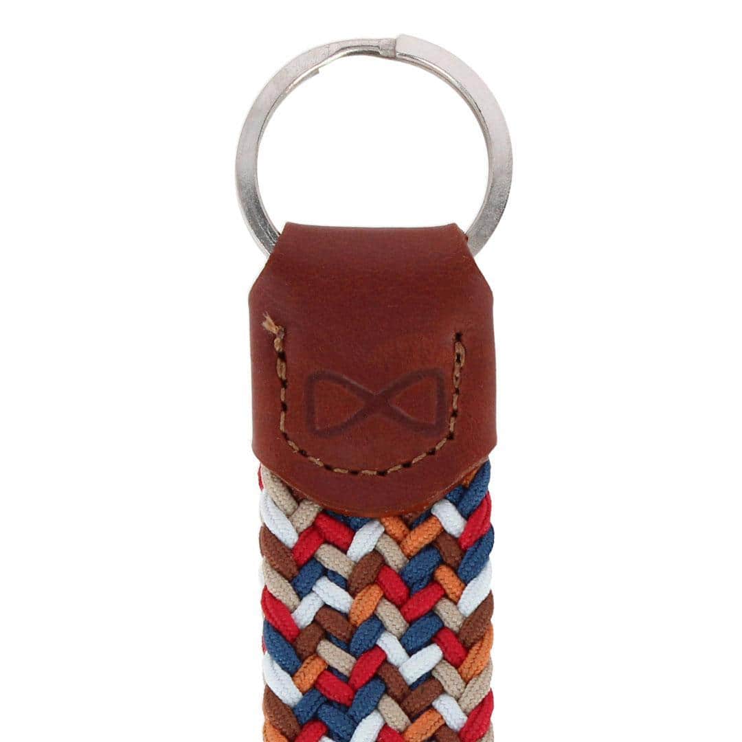 Augusta 25mm Leather & Braided Webbing Keychain - Multi Colored Herringbone Pattern