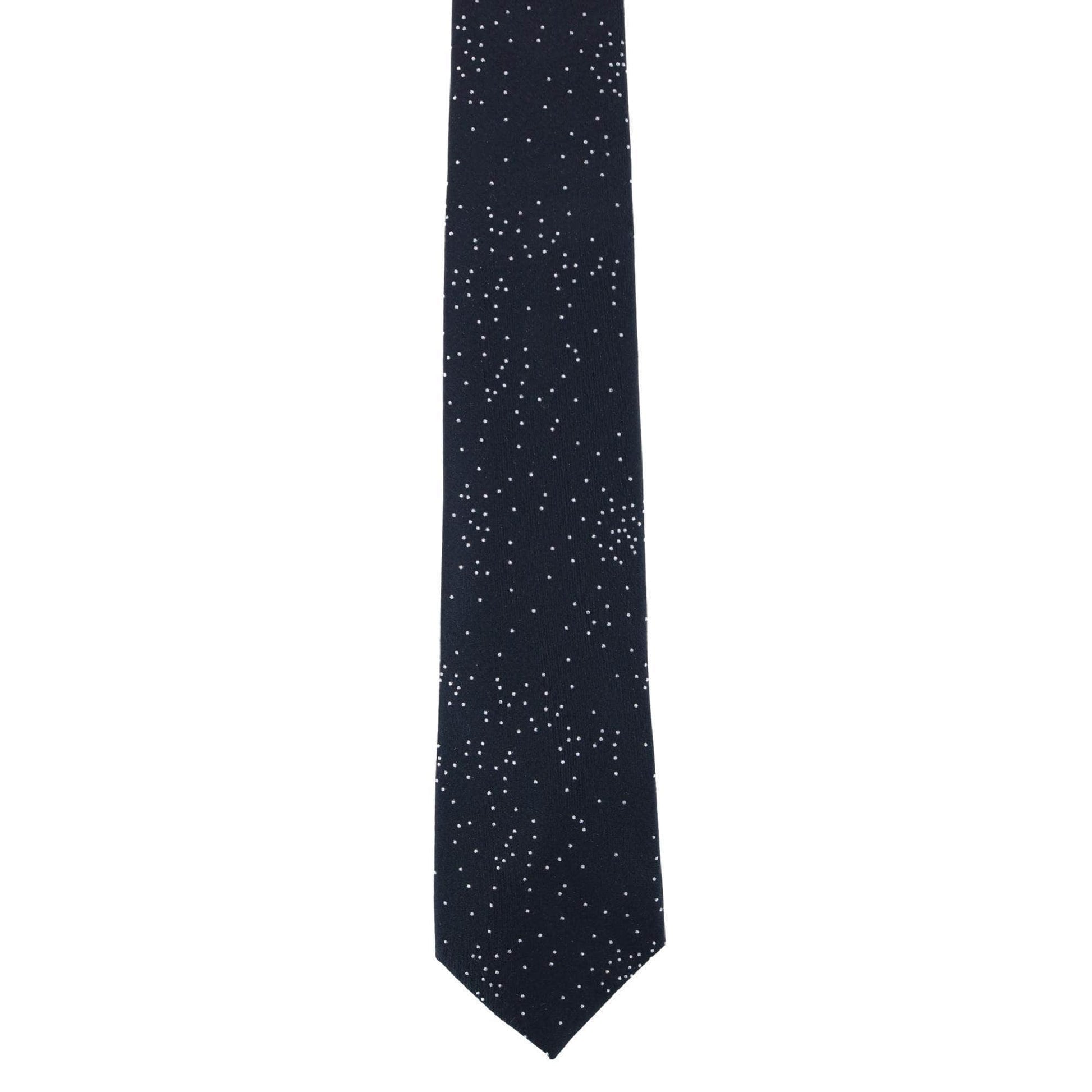 Mystere Metallic Star Light Silk Necktie - Black with Silver Metallic