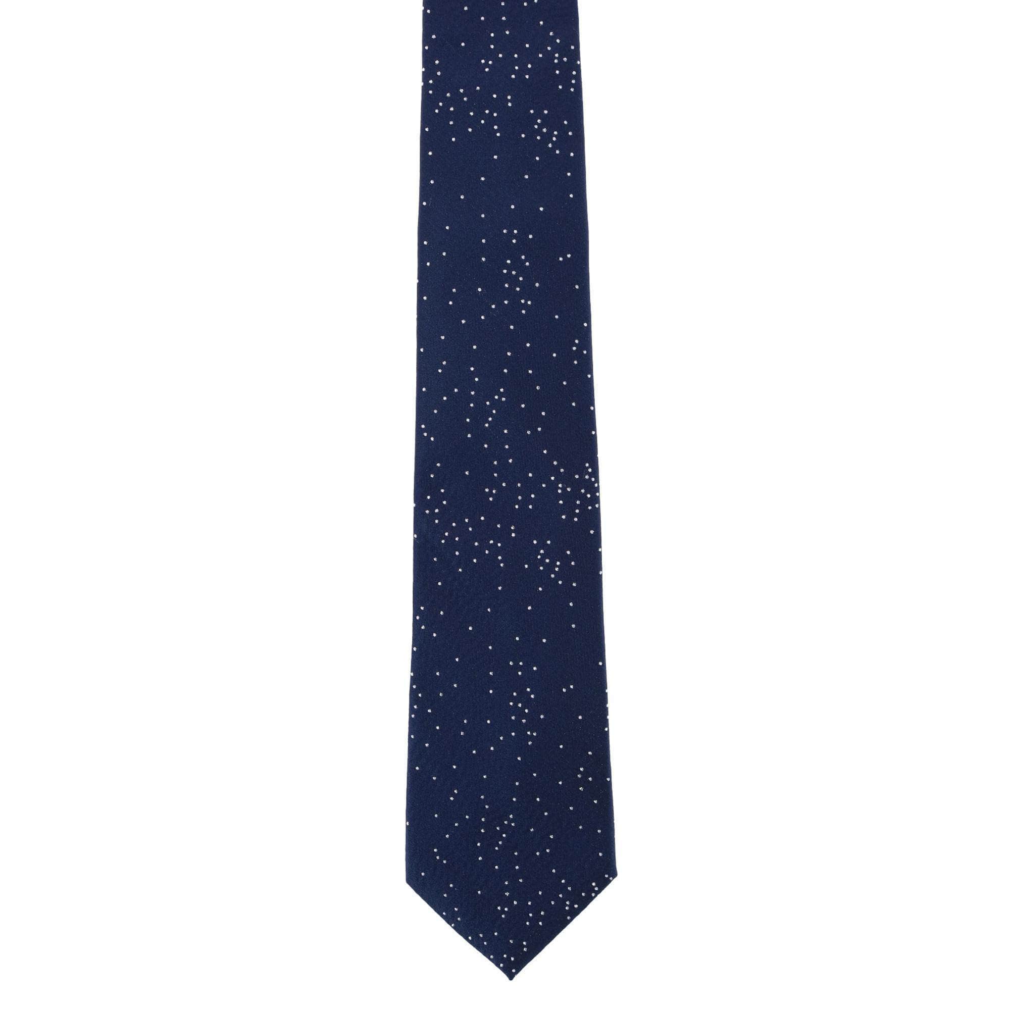Mystere Metallic Star Light Silk Necktie - Navy with Silver Metallic