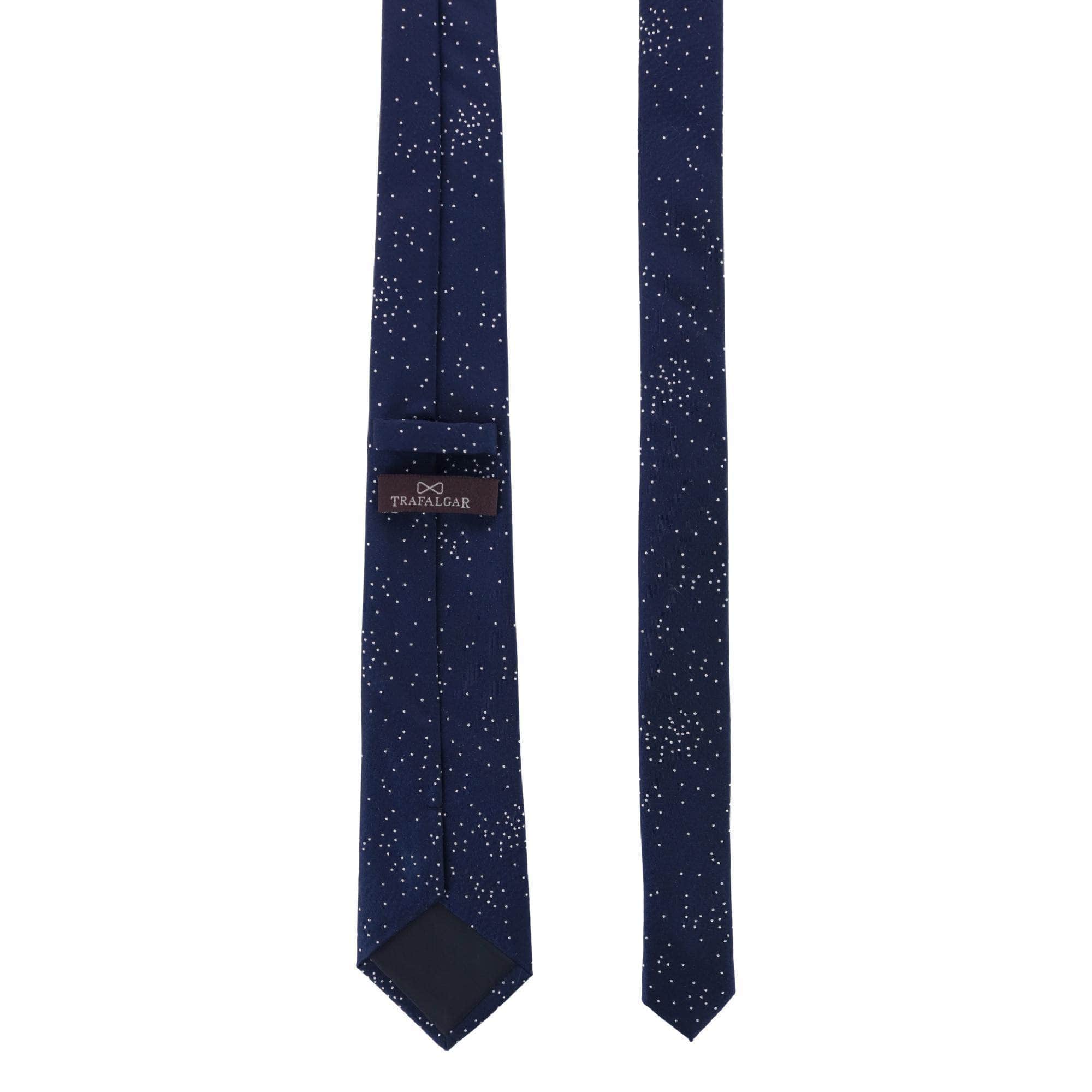 Mystere Metallic Star Light Silk Necktie - Navy with Silver Metallic