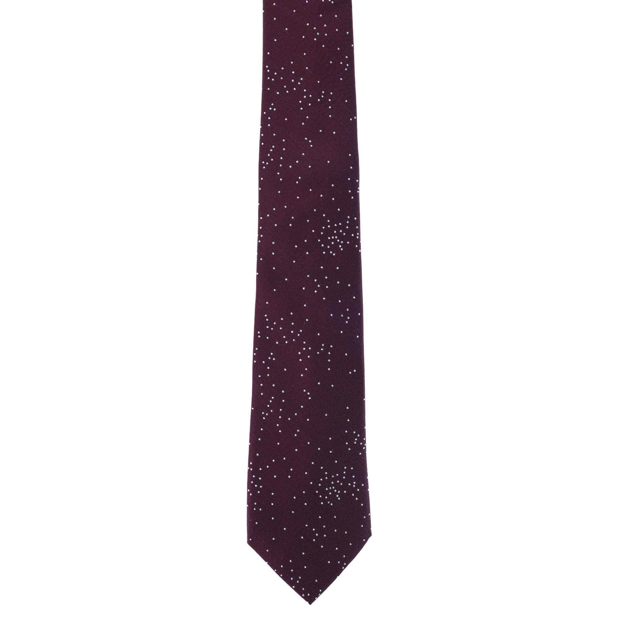 Mystere Metallic Star Light Silk Necktie - Merlot with Silver Metallic
