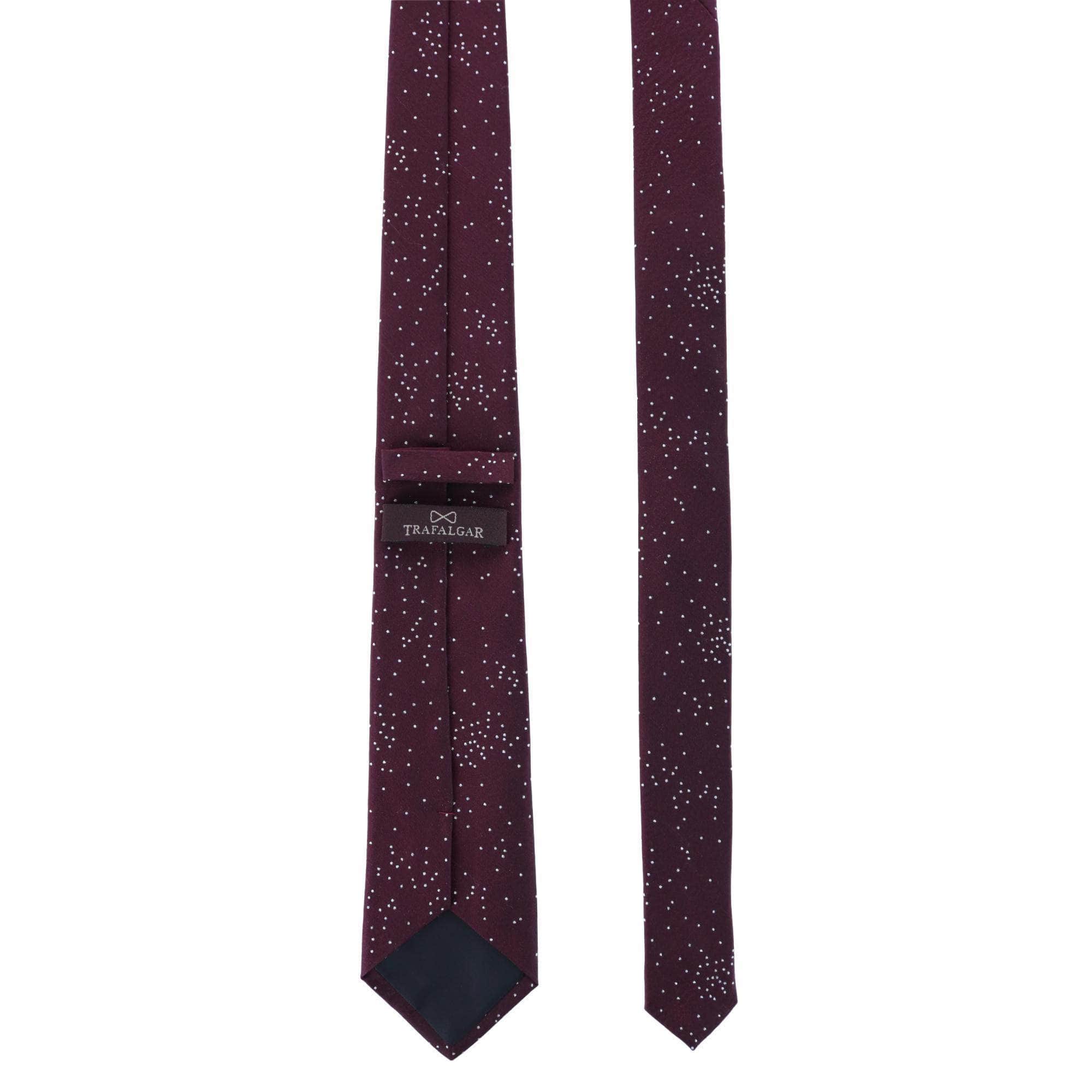 Mystere Metallic Star Light Silk Necktie - Merlot with Silver Metallic