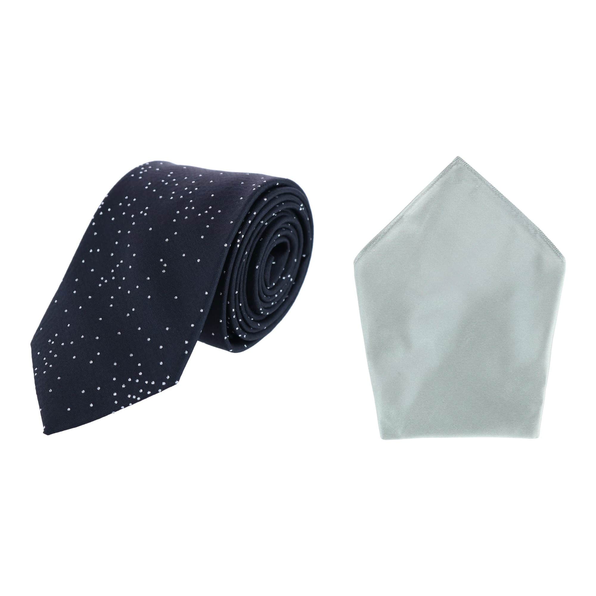 Mystere Silk Necktie & Gatsby Pocket Square Bundle - Black with Silver