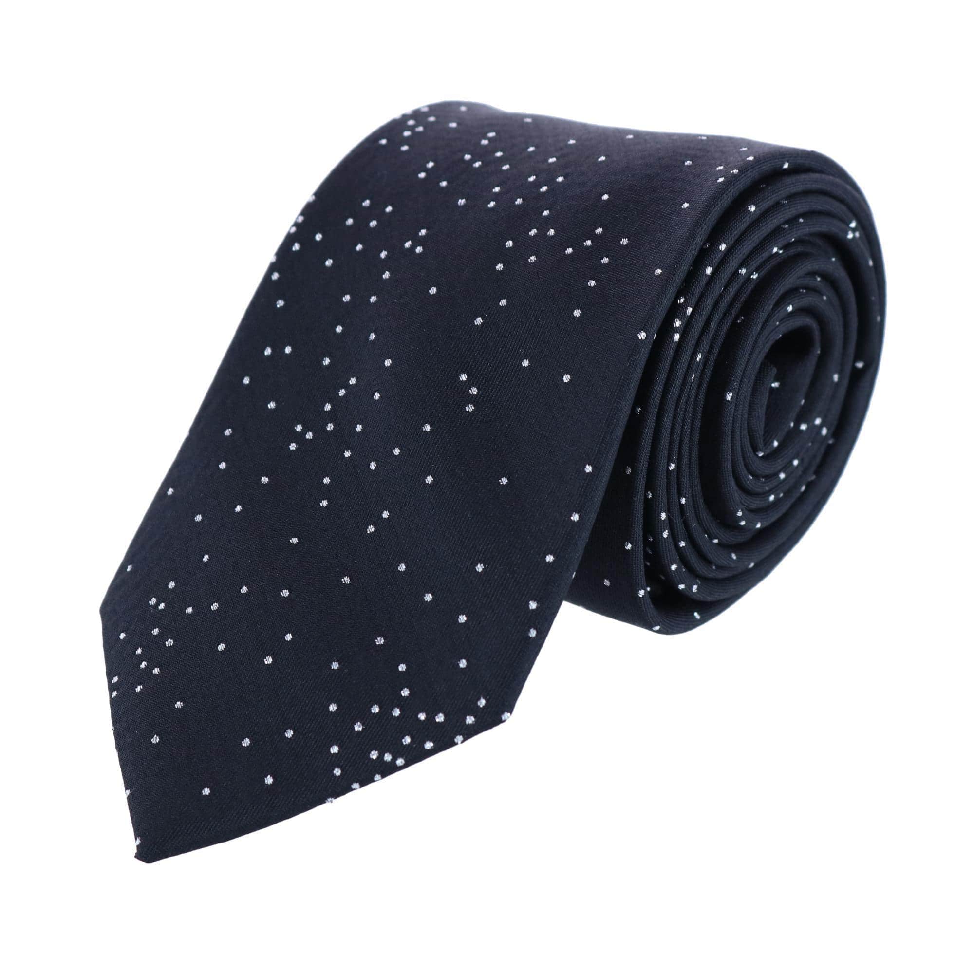 Mystere Silk Necktie & Gatsby Pocket Square Bundle - Black with Silver