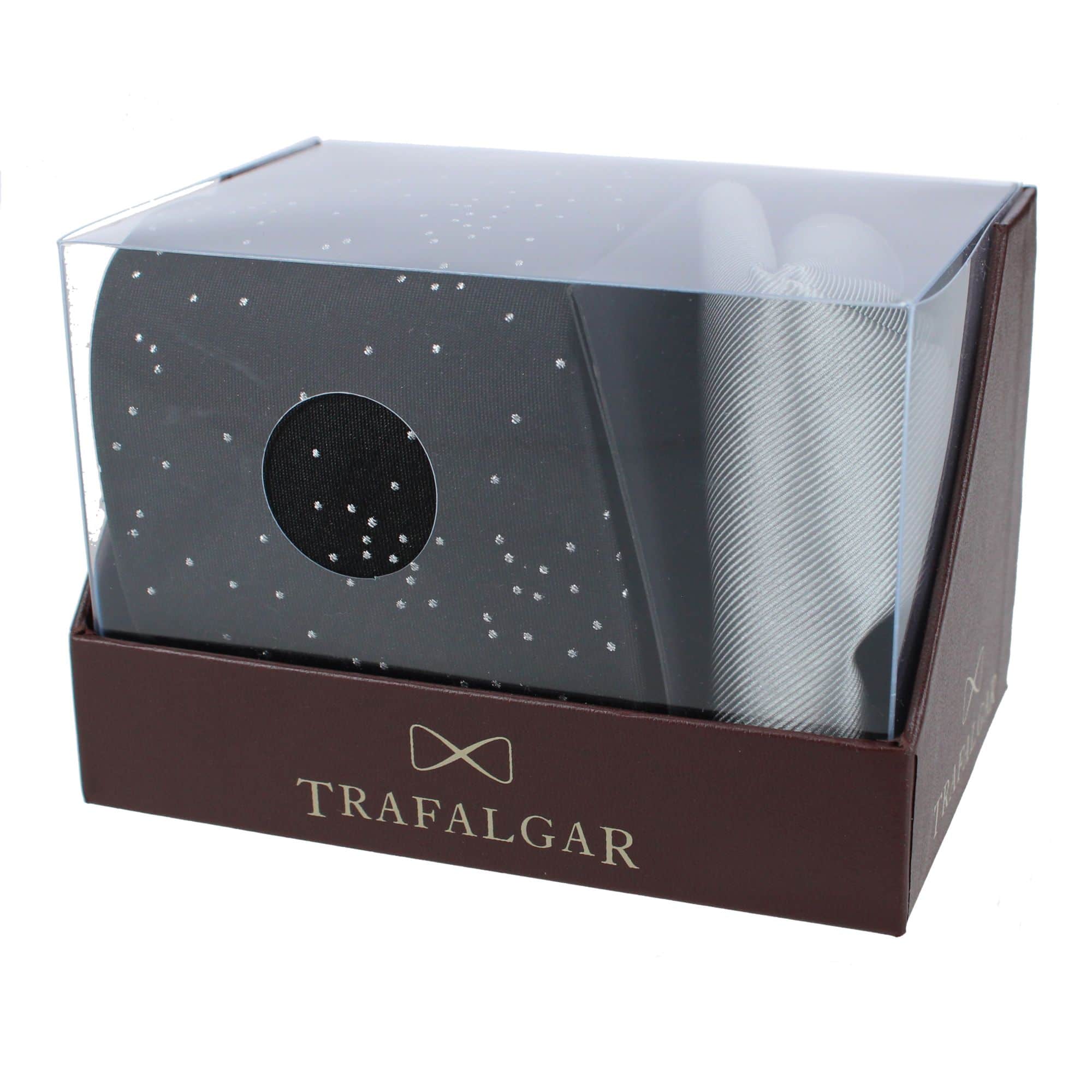 Mystere Silk Necktie & Gatsby Pocket Square Bundle - Black with Silver