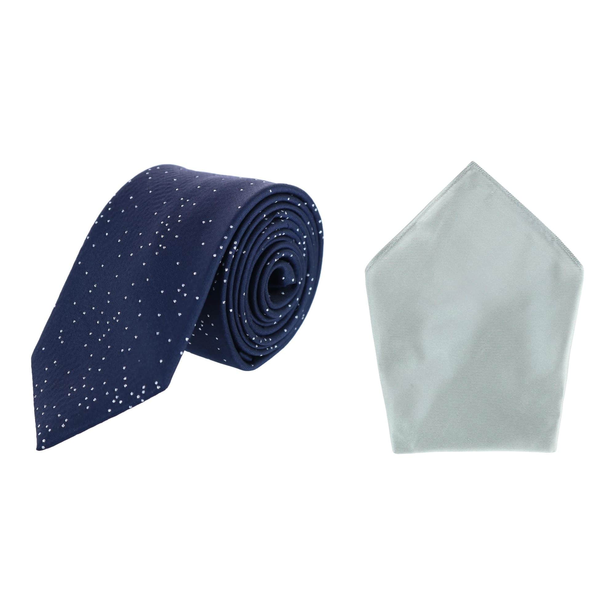 Mystere Silk Necktie & Gatsby Pocket Square Bundle - Navy with Silver
