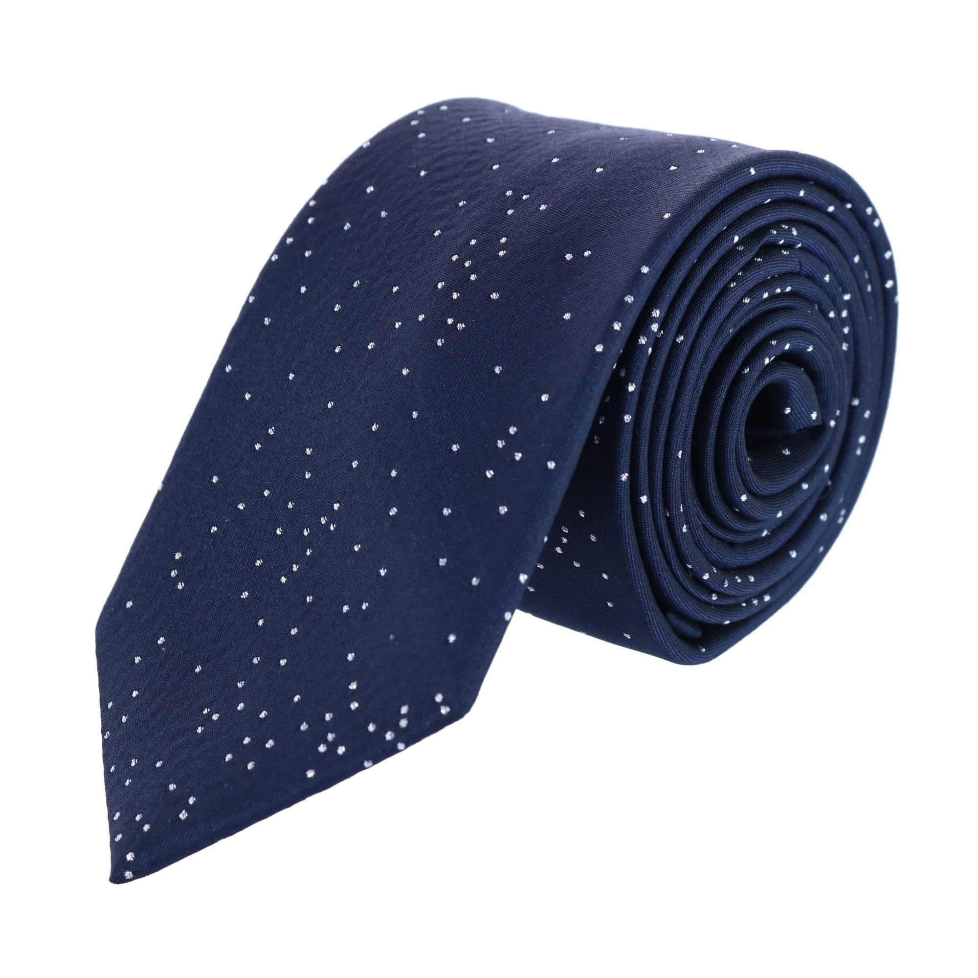Mystere Silk Necktie & Gatsby Pocket Square Bundle - Navy with Silver