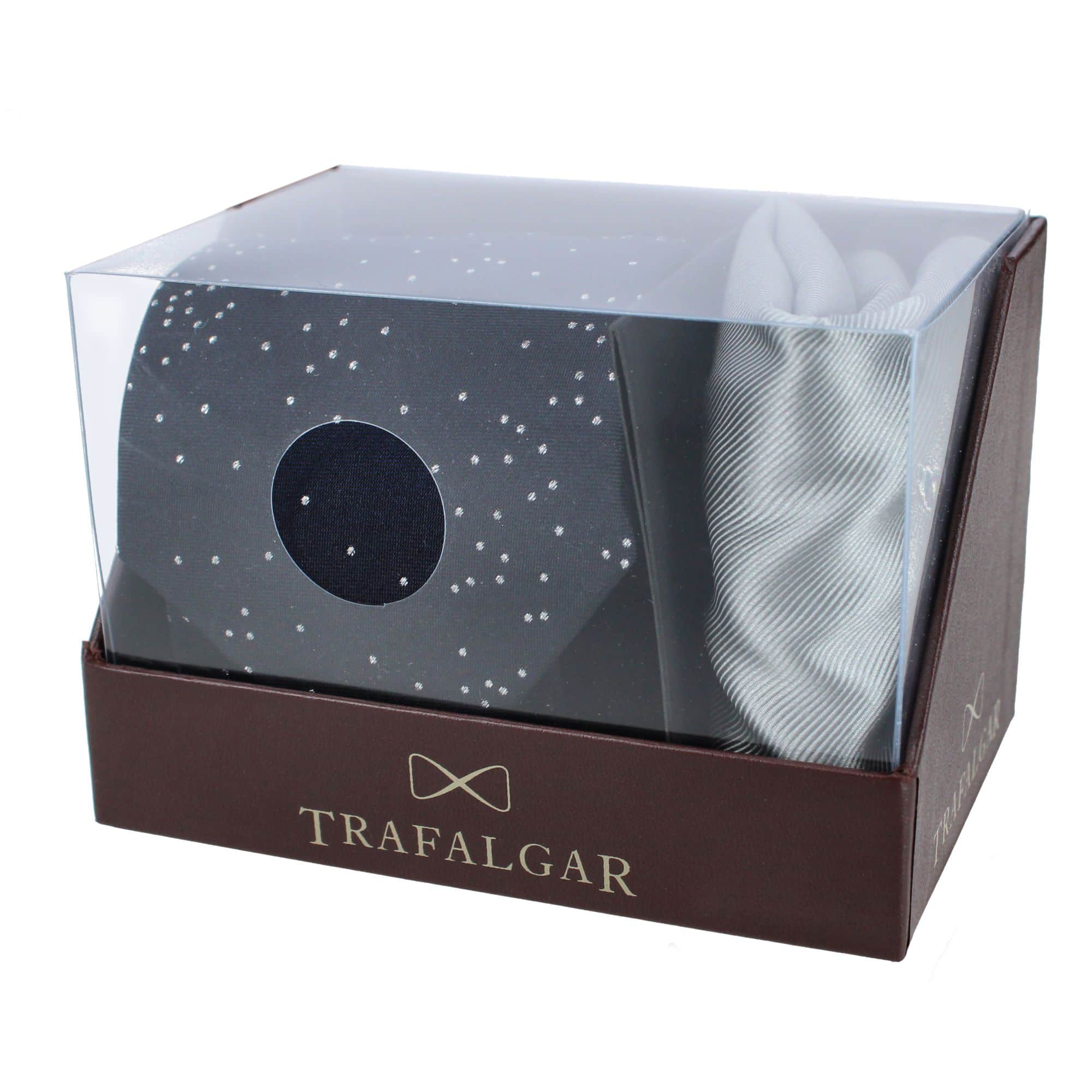 Mystere Silk Necktie & Gatsby Pocket Square Bundle - Navy with Silver