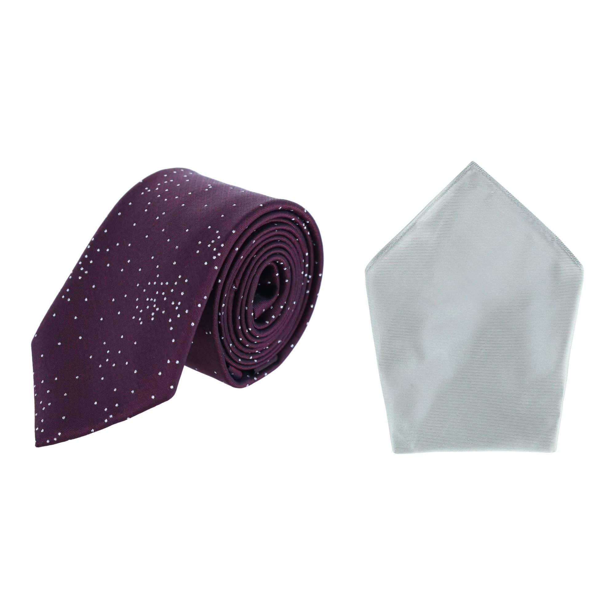Mystere Silk Necktie & Gatsby Pocket Square Bundle - Red with Silver