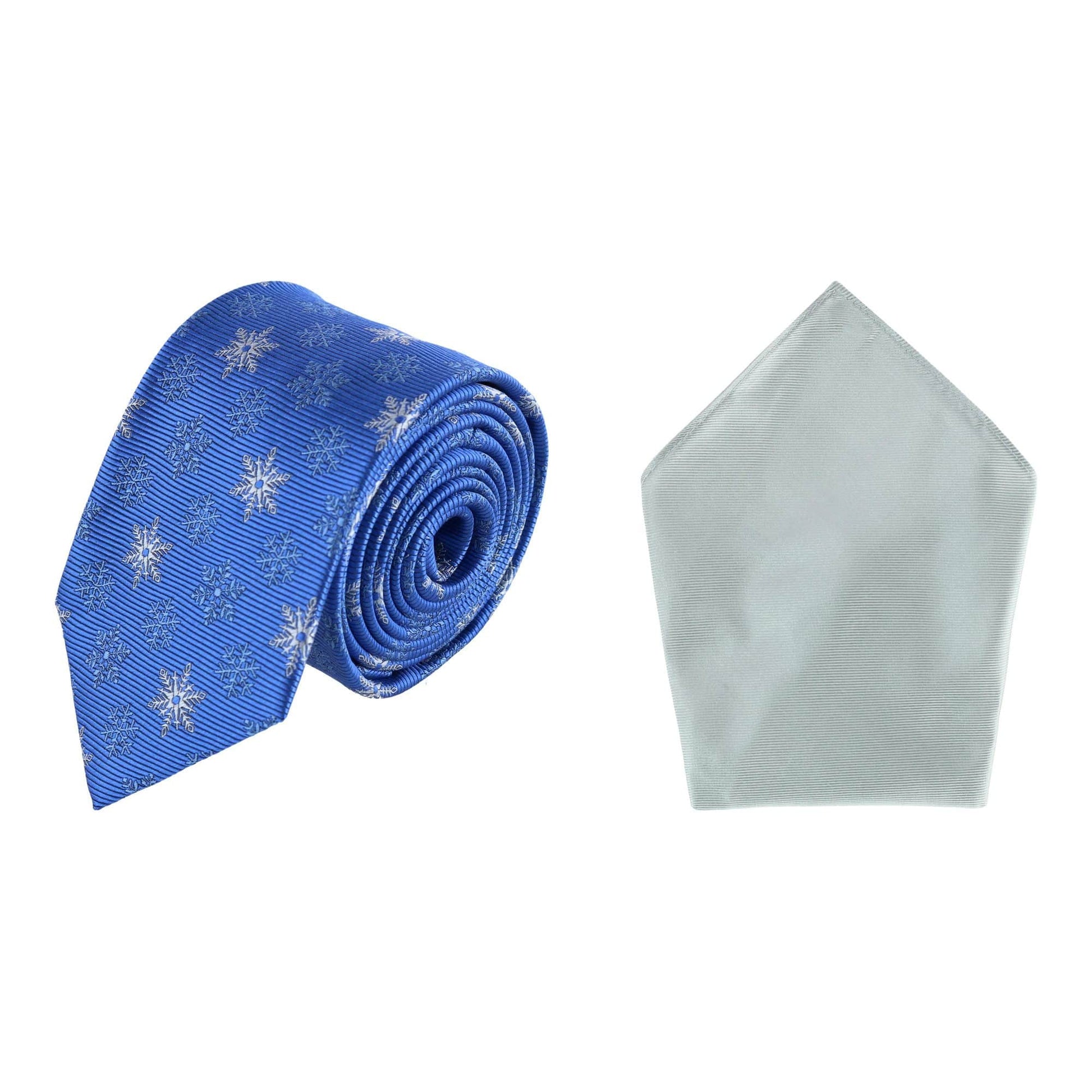 Let It Snow Necktie & Gatsby Pocket Square Bundle - Blue with Silver