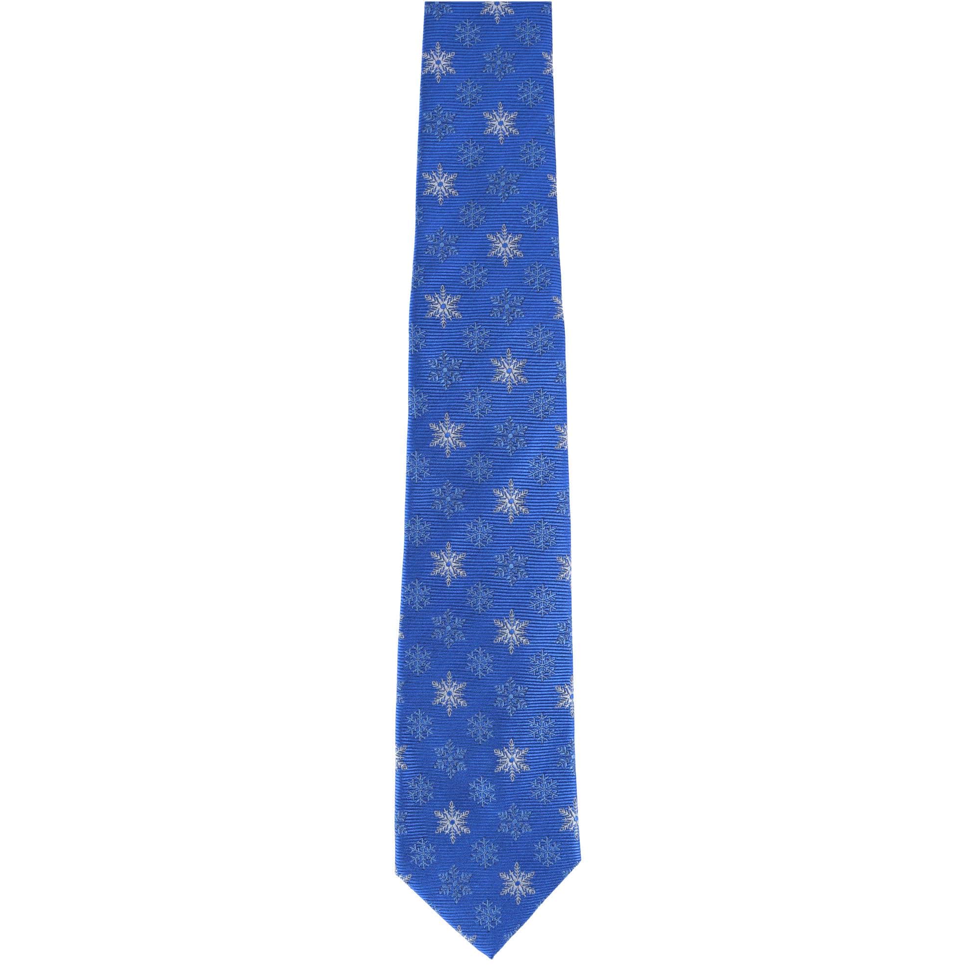 Let It Snow Necktie & Gatsby Pocket Square Bundle - Blue with Silver
