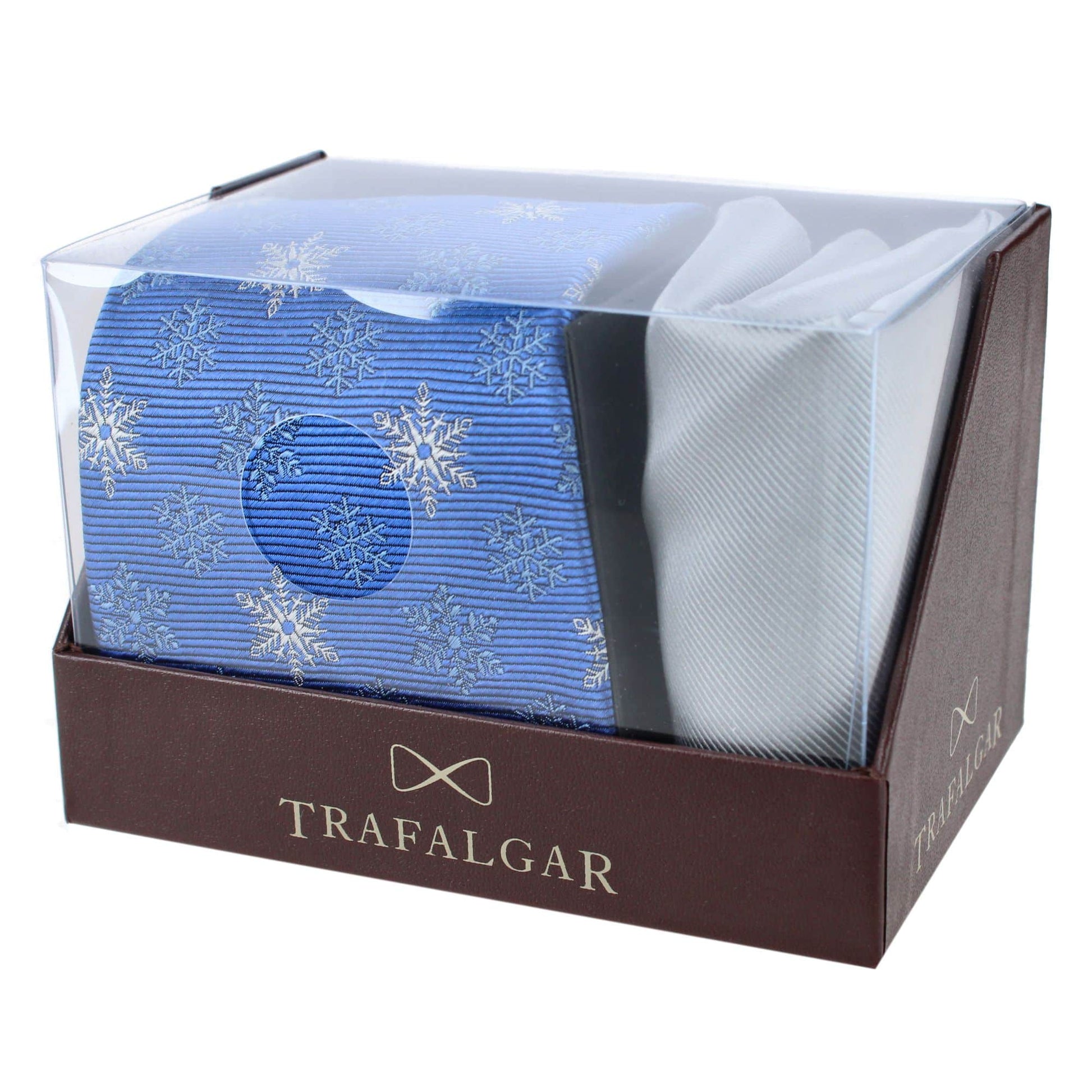 Let It Snow Necktie & Gatsby Pocket Square Bundle - Blue with Silver