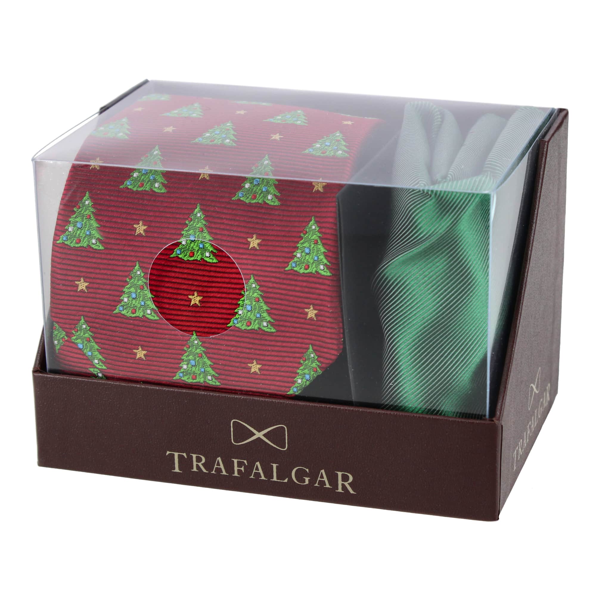 Holiday Necktie and Pocket Square Bundle - Red and Green