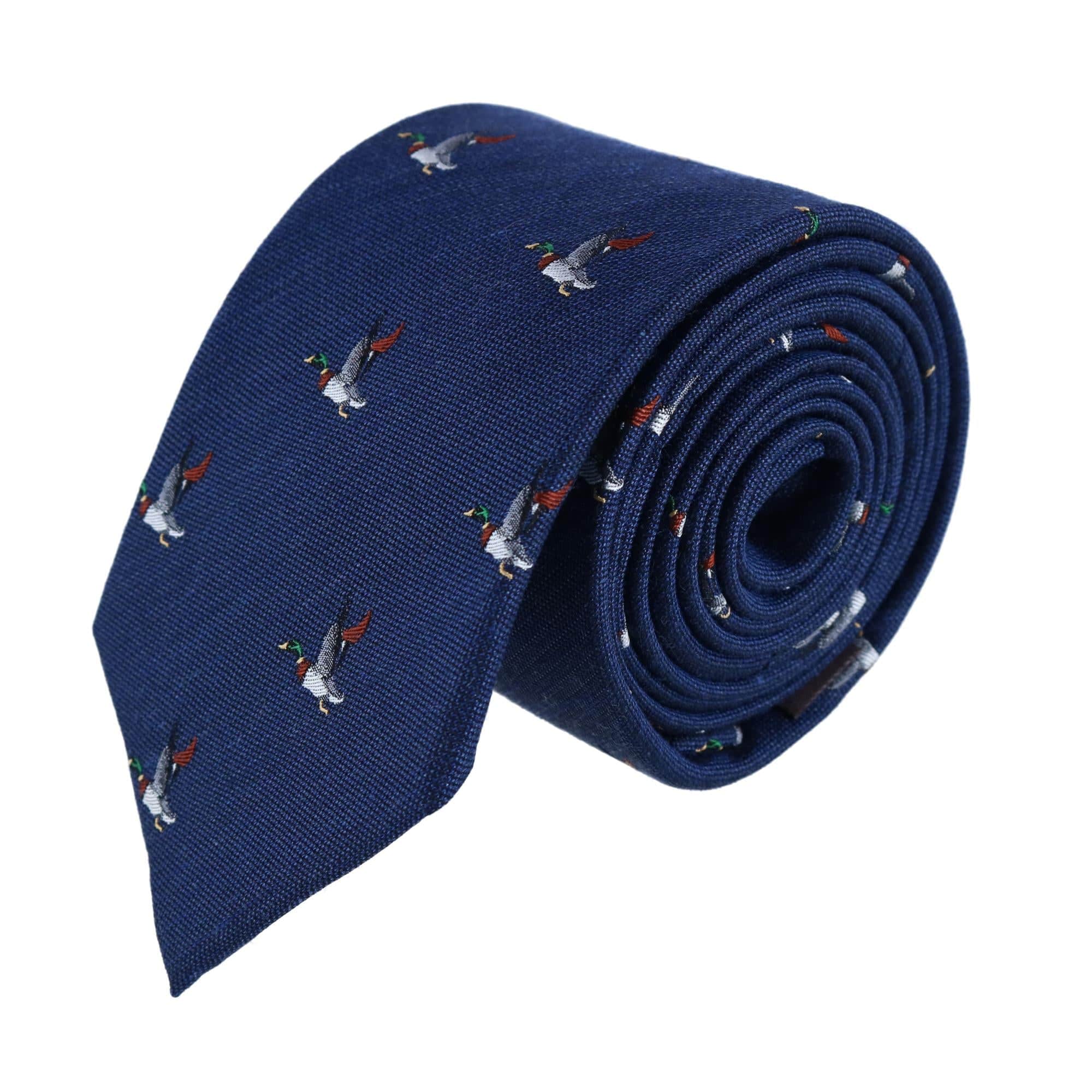 Drake the Mallard Duck Novelty Silk Necktie - Navy