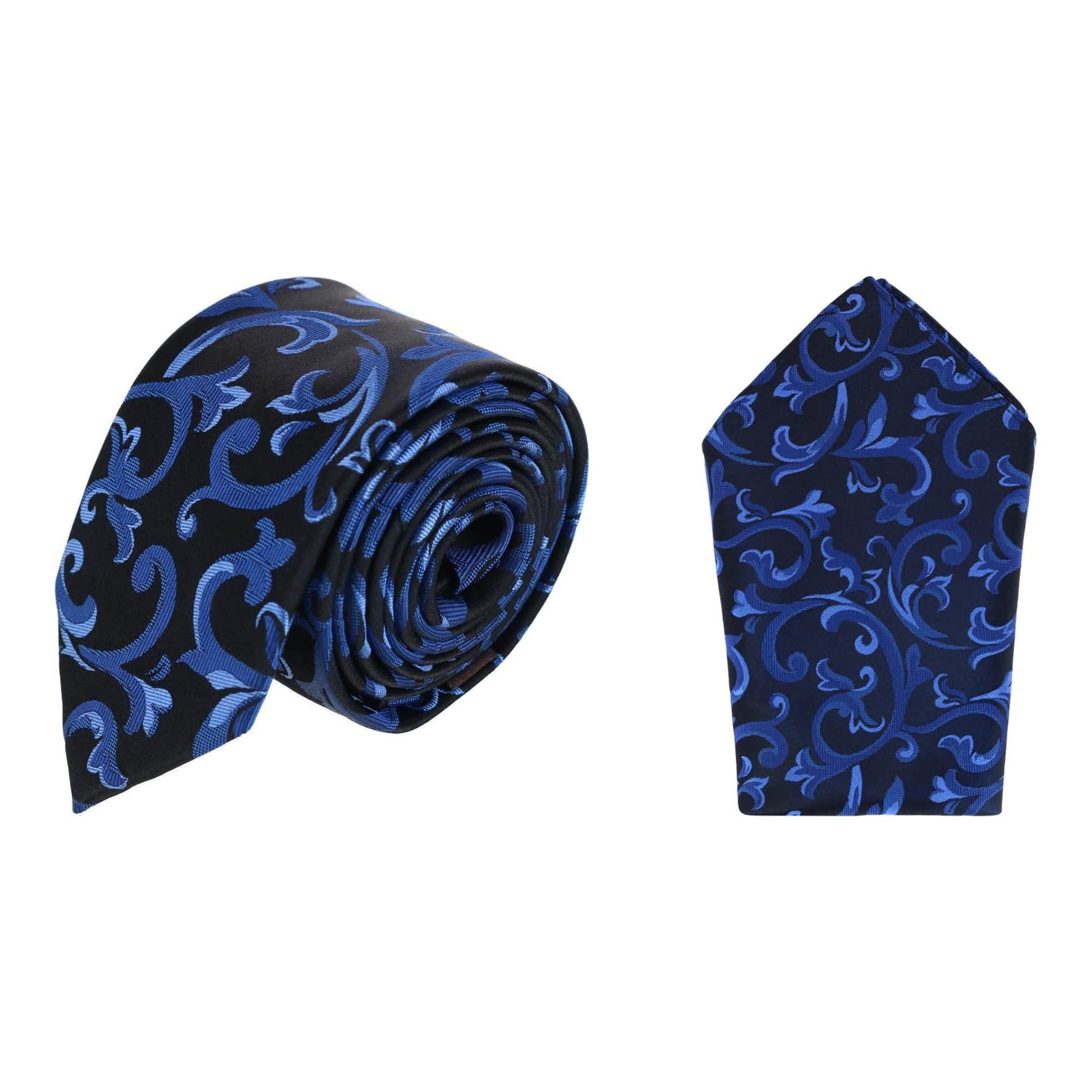 Christian the Romantic Brocade Silk Necktie & Pocket Square Bundle - Blue