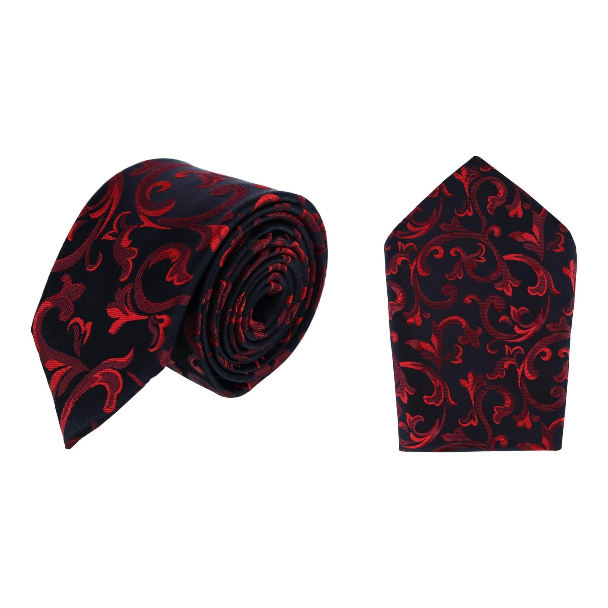 Christian the Romantic Brocade Silk Necktie & Pocket Square Bundle - Red