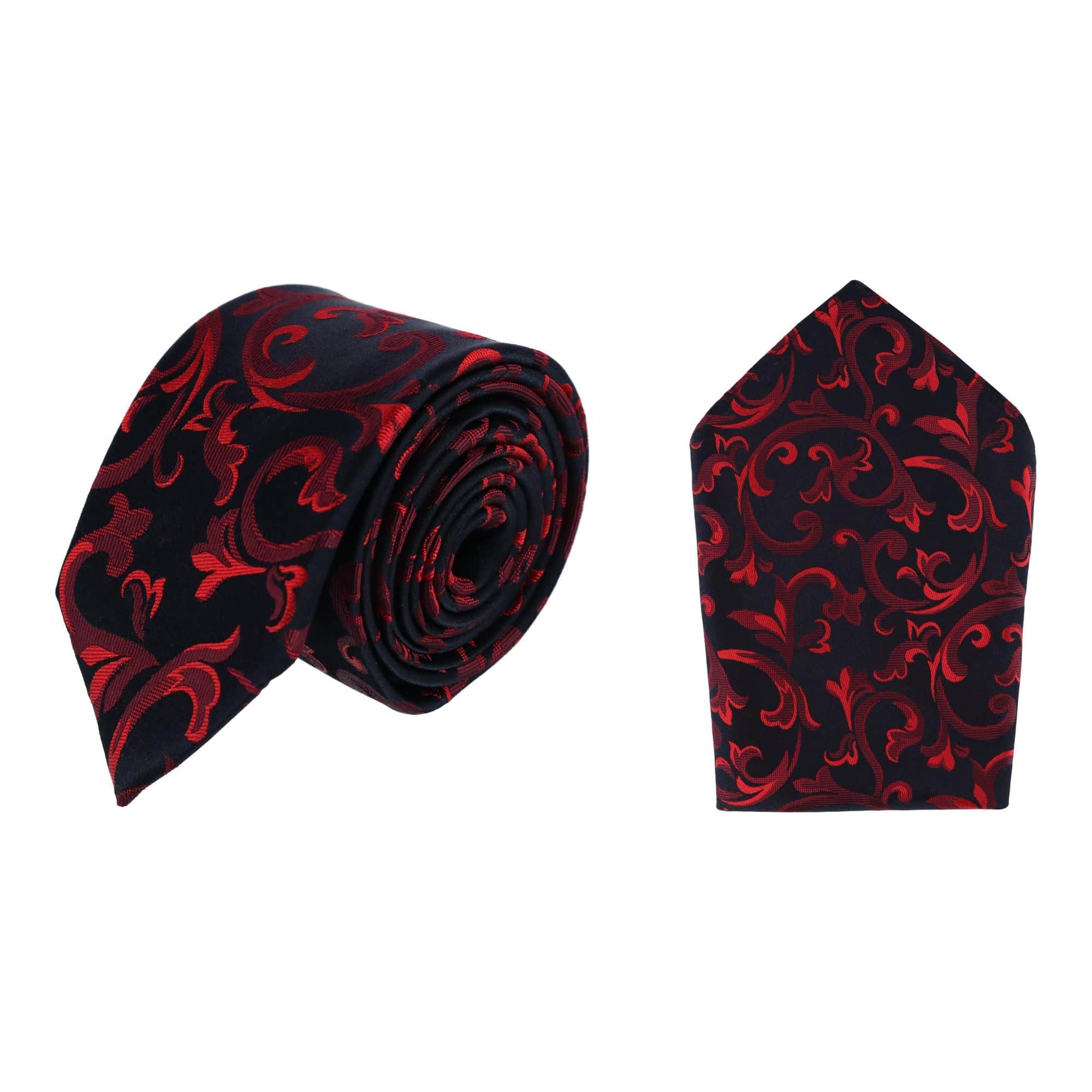 Christian the Romantic Brocade Silk Necktie & Pocket Square Bundle - Red