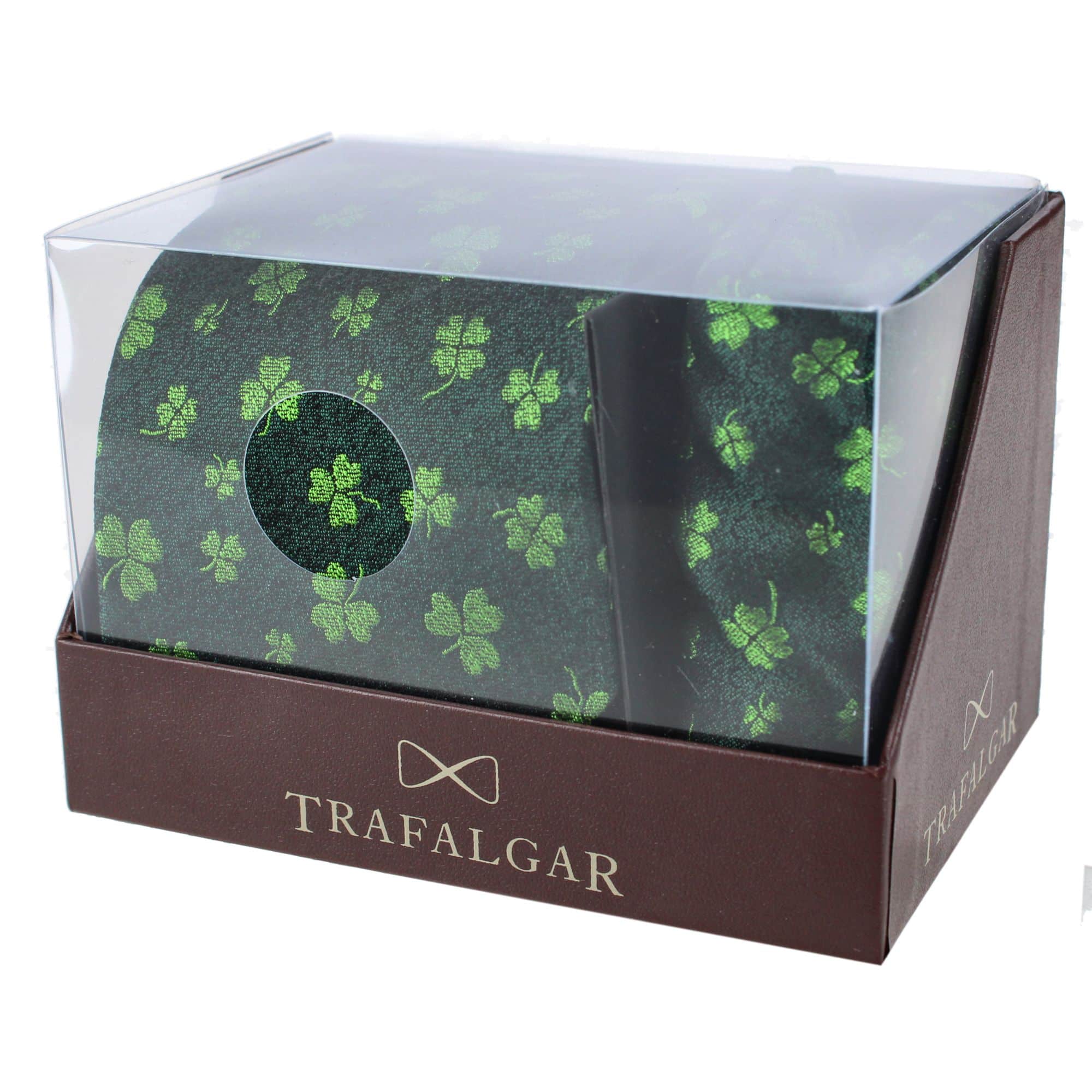 Green Shamrock Novelty Silk Pocket Square and Necktie Bundle - Green