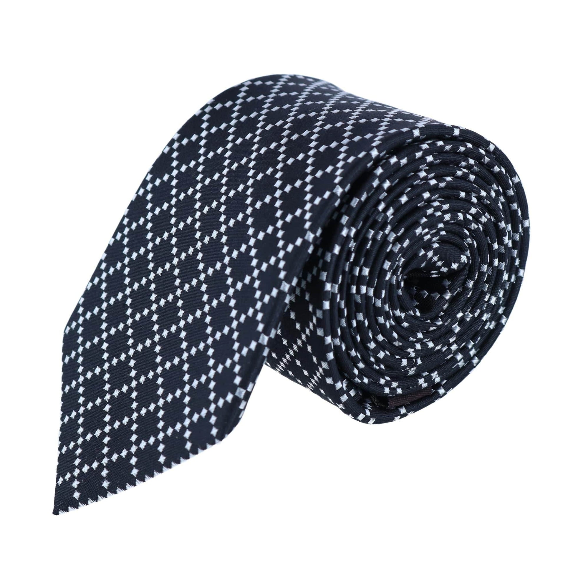 Rowan Geometric Pattern Silk Necktie - Black