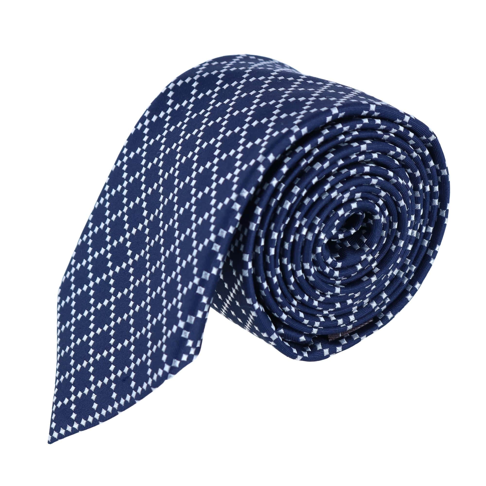 Rowan Geometric Pattern Silk Necktie - Navy