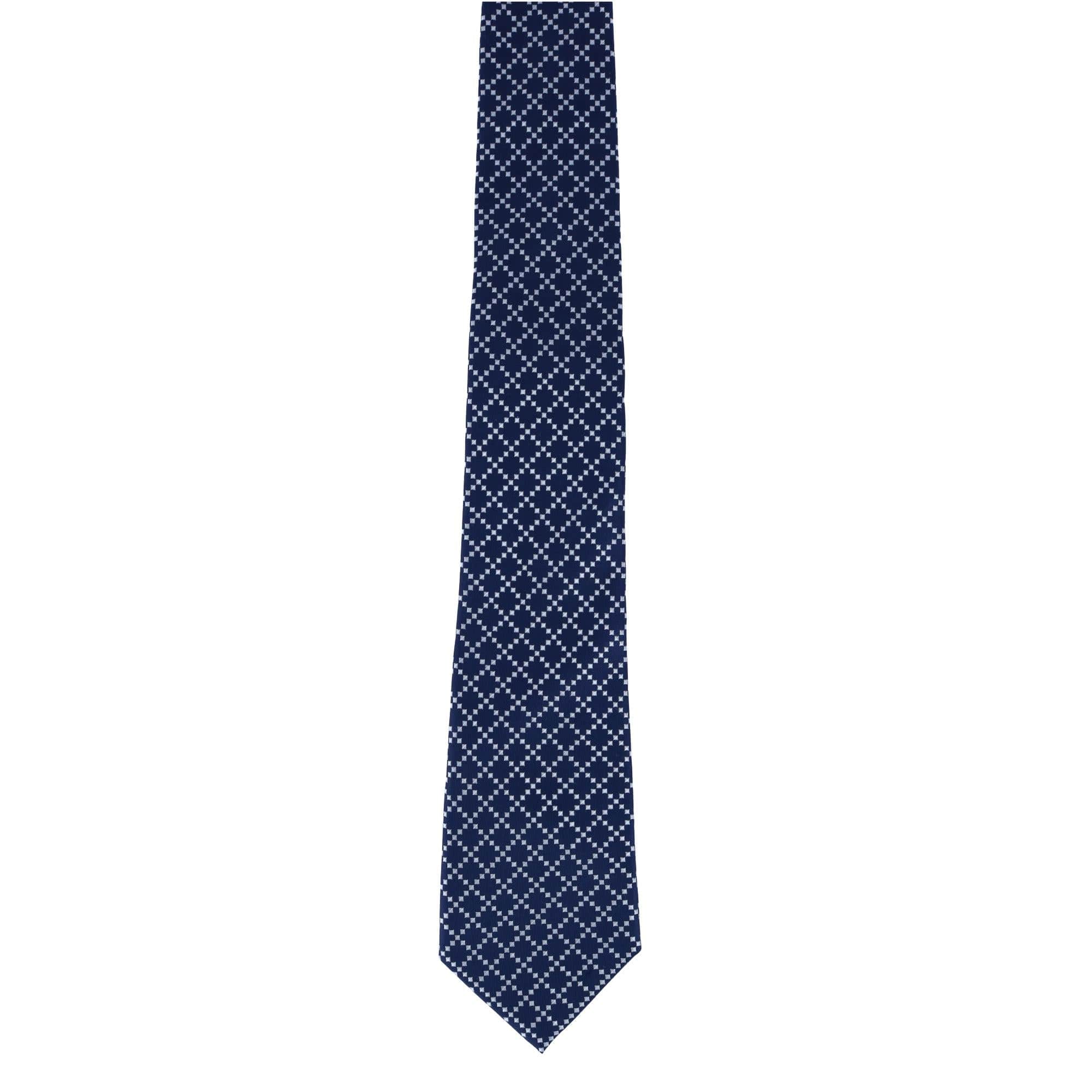 Rowan Geometric Pattern Silk Necktie - Navy