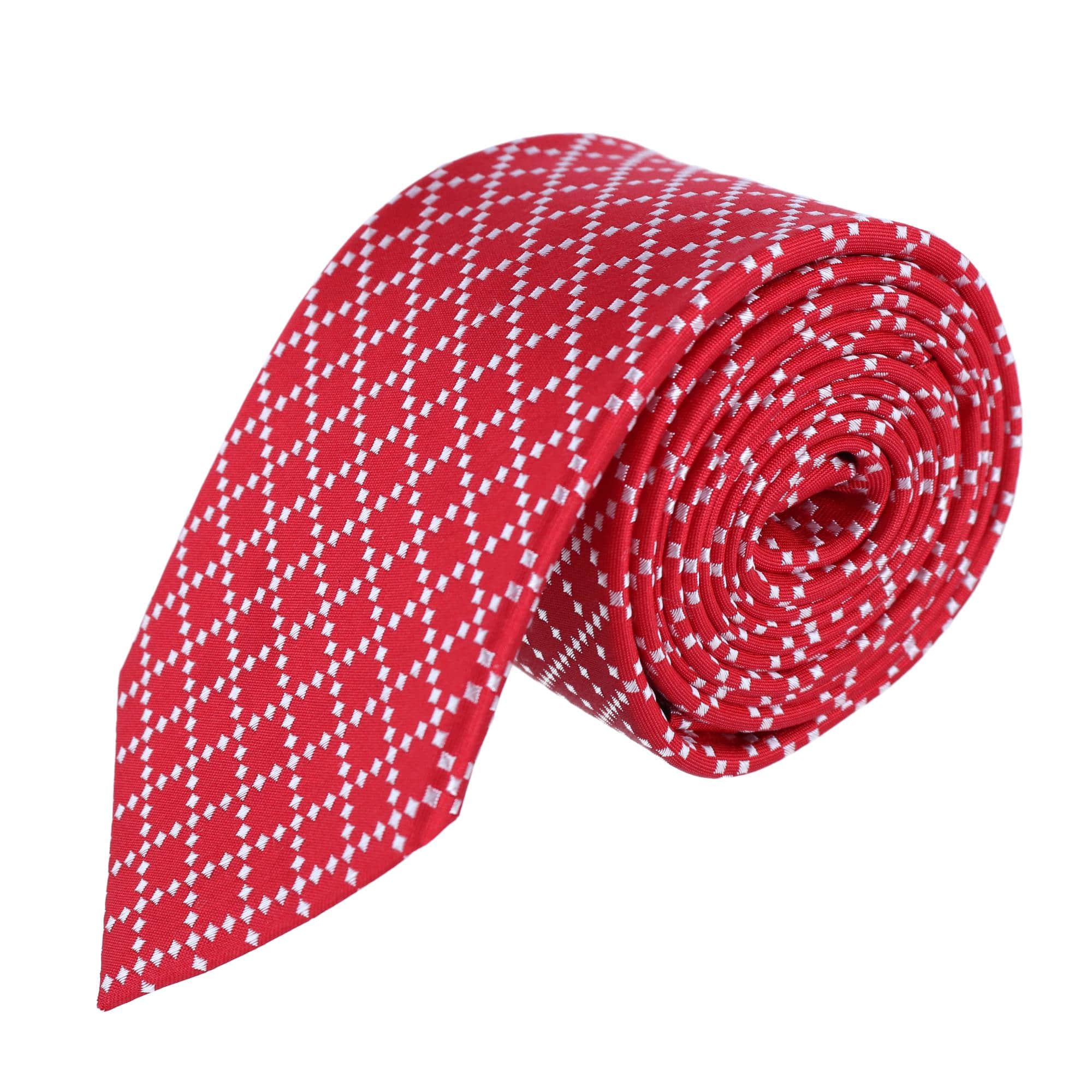 Rowan Geometric Pattern Silk Necktie - Red