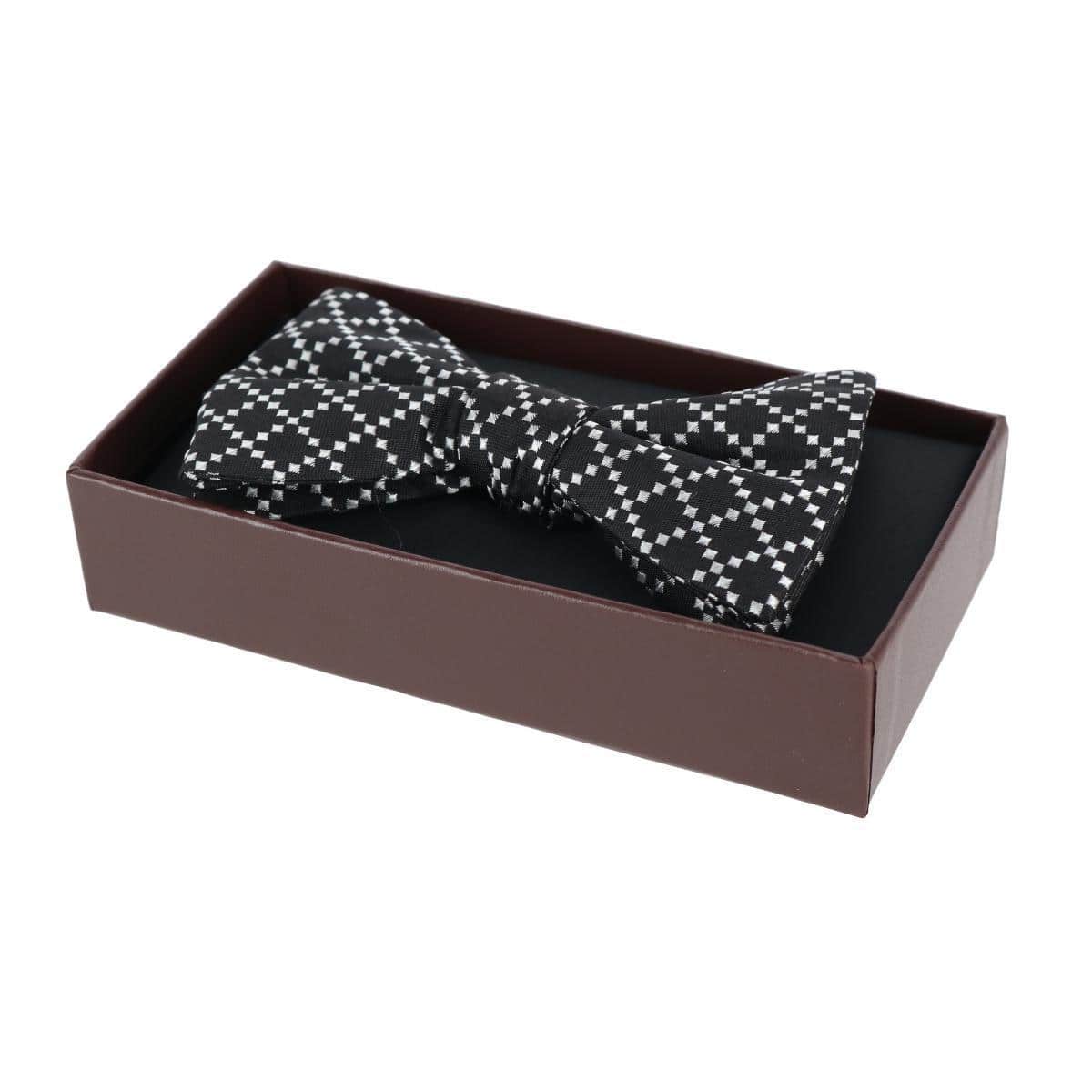 Rowan Geometric Pattern Silk Bow Tie - Black