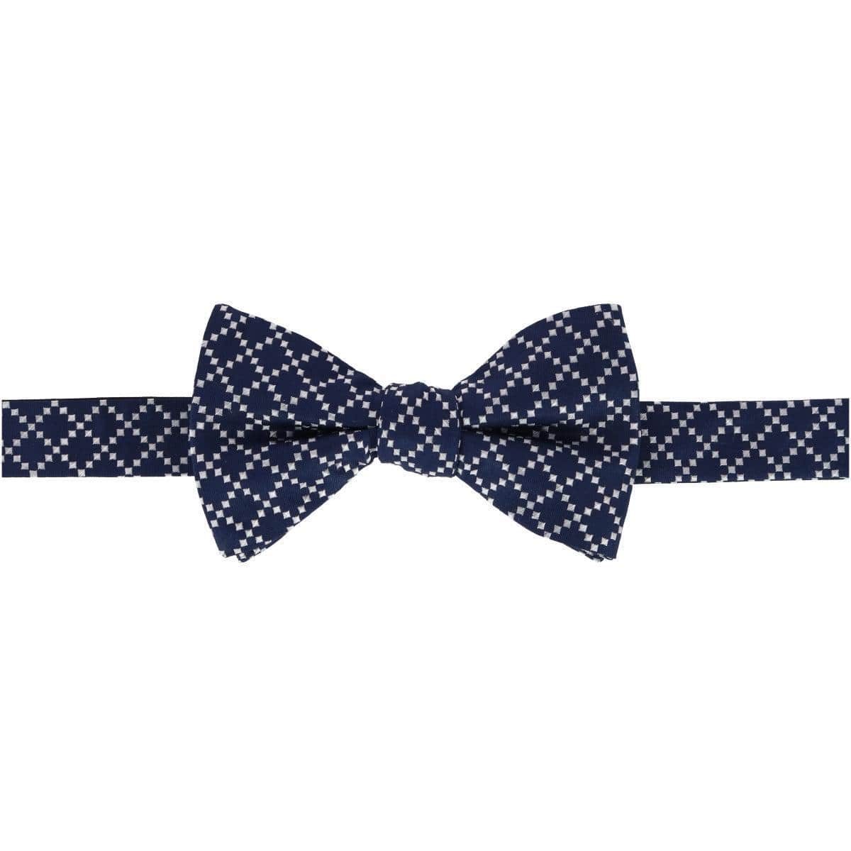Rowan Geometric Pattern Silk Bow Tie - Navy