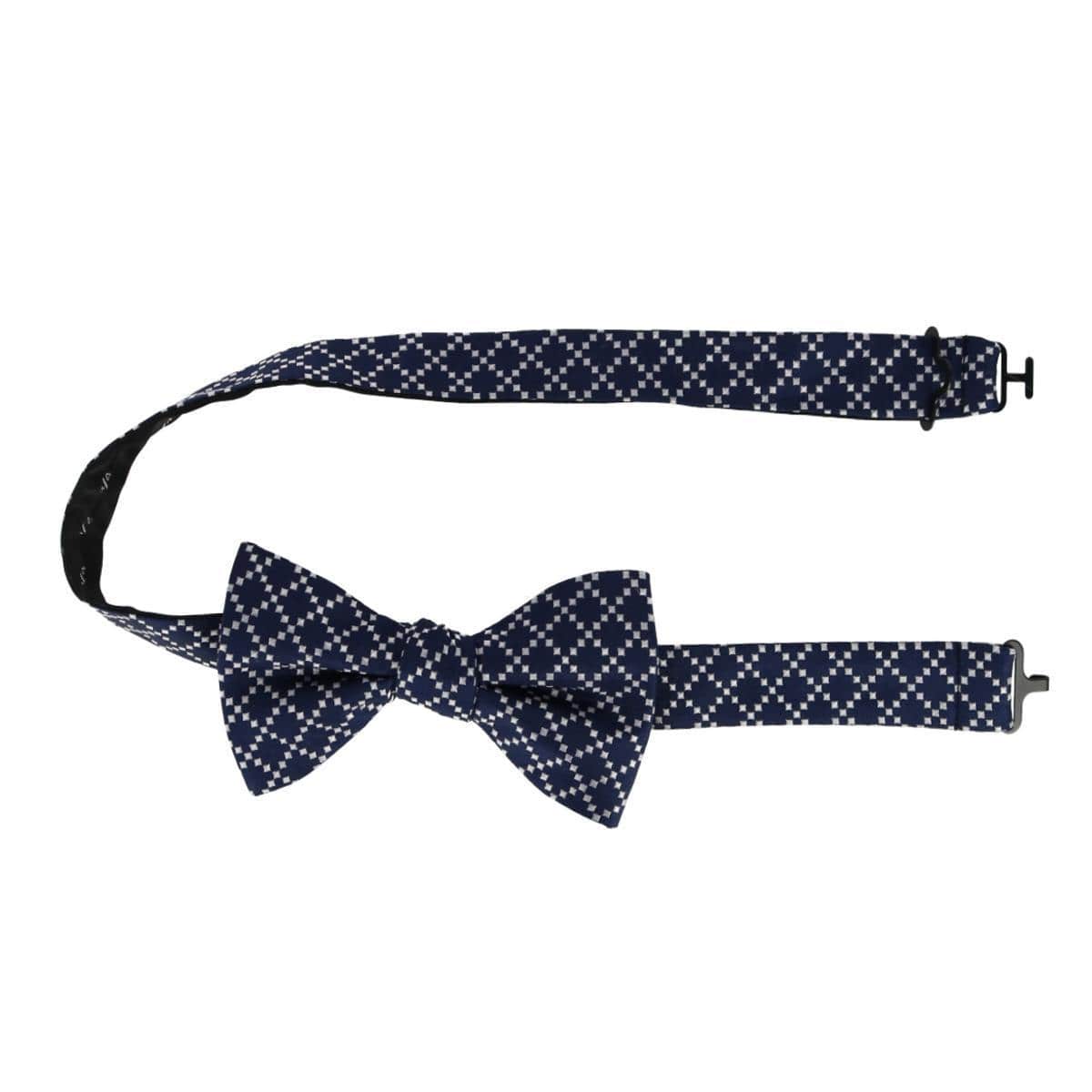 Rowan Geometric Pattern Silk Bow Tie - Navy