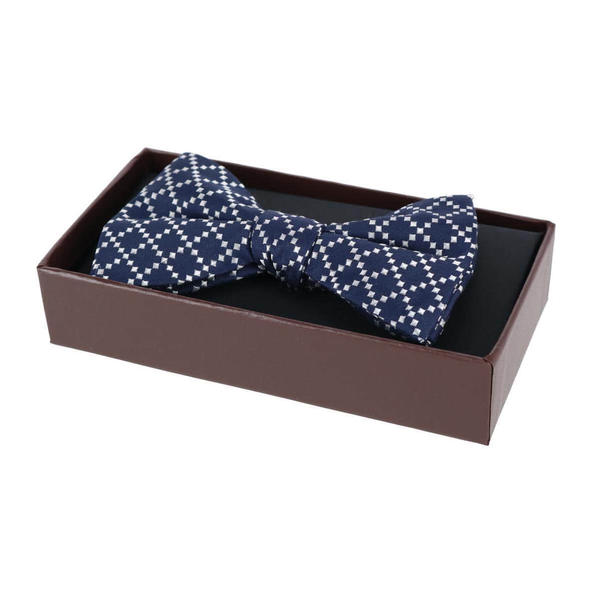 Rowan Geometric Pattern Silk Bow Tie - Navy
