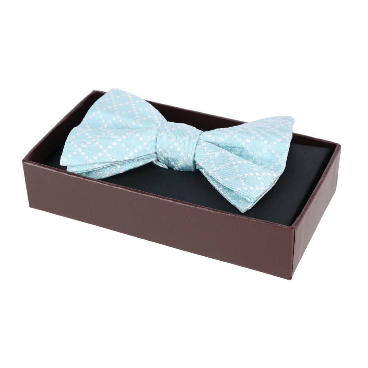 Rowan Geometric Pattern Silk Bow Tie - Light Blue