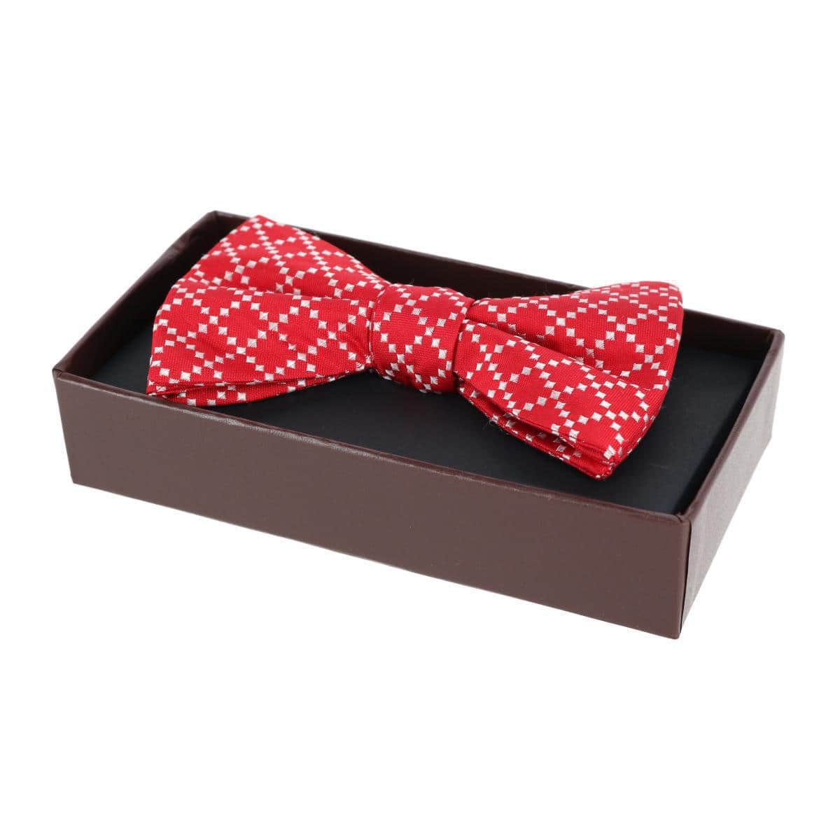 Rowan Geometric Pattern Silk Bow Tie - Red
