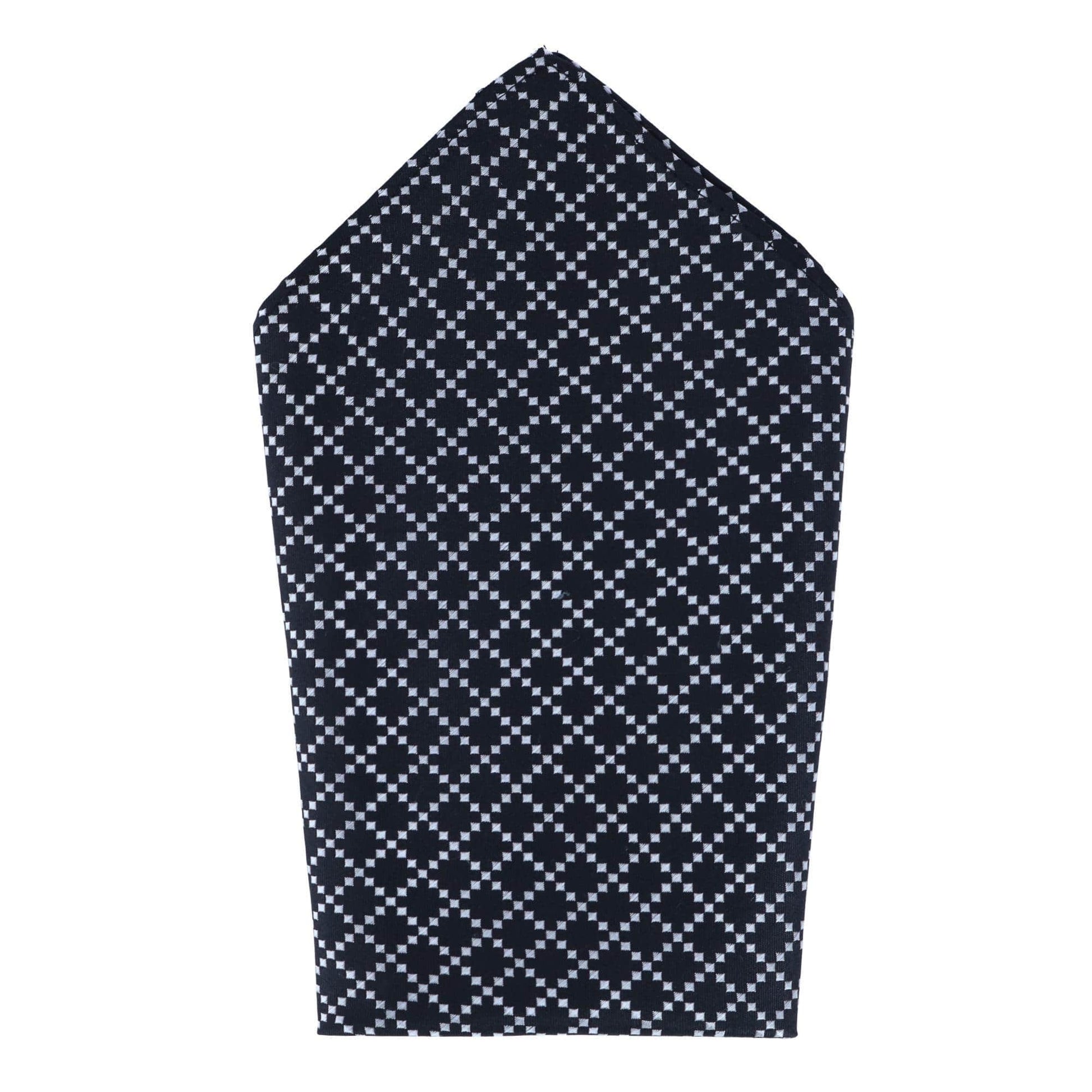 Rowan Geometric Pattern Silk Necktie and Pocket Square Bundle - Black