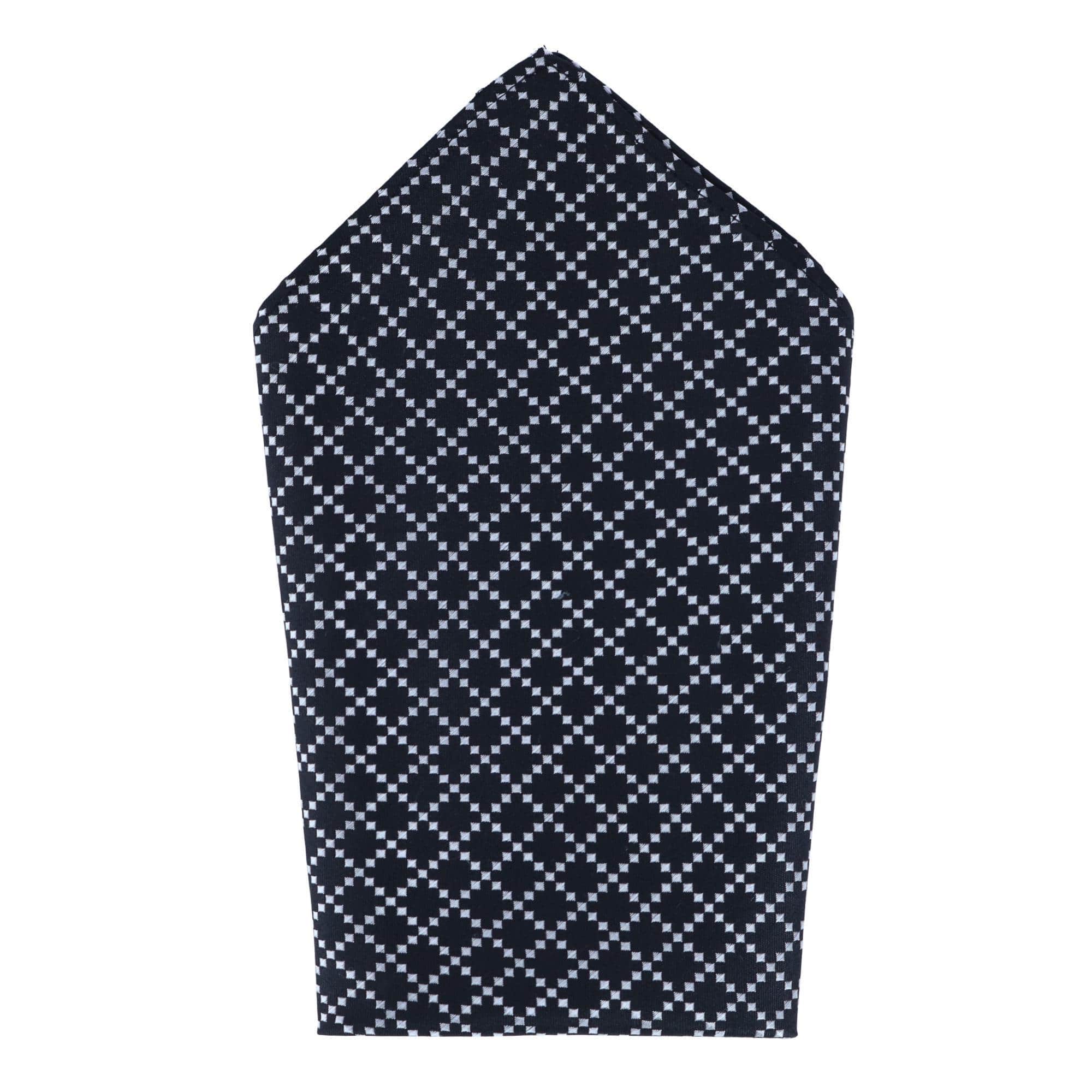 Rowan Geometric Pattern Silk Necktie and Pocket Square Bundle - Black