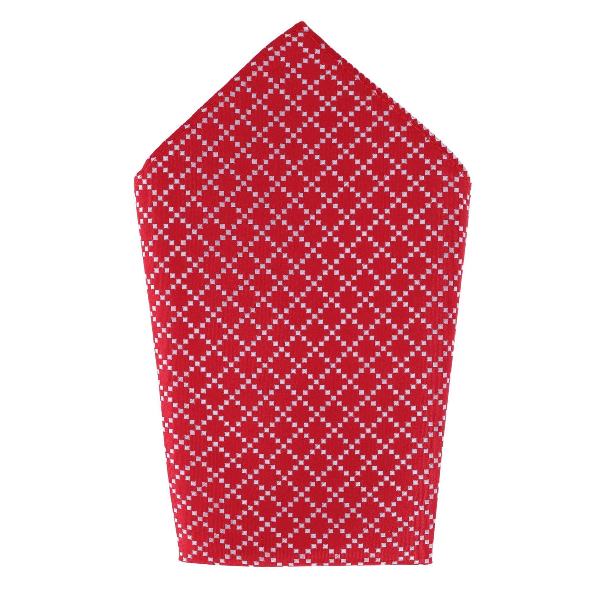 Rowan Geometric Pattern Silk Necktie and Pocket Square Bundle - Red