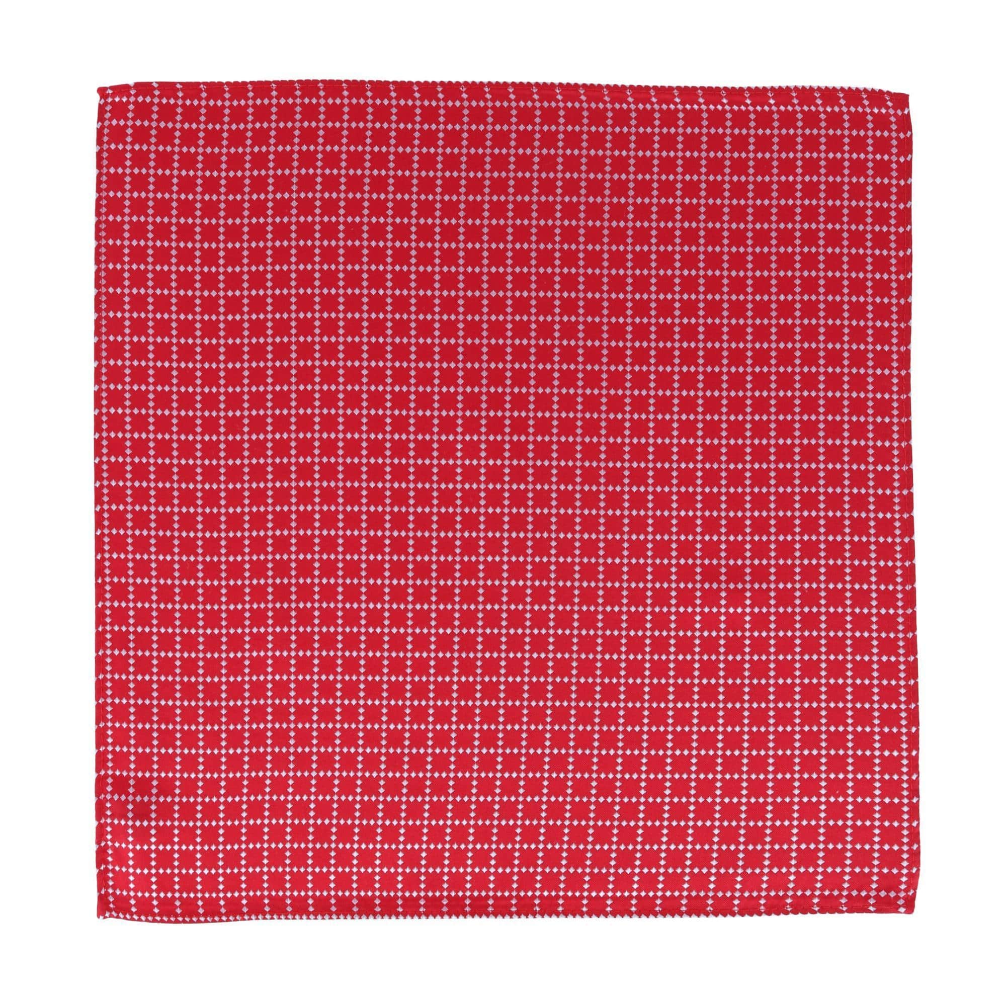 Rowan Geometric Pattern Silk Necktie and Pocket Square Bundle - Red