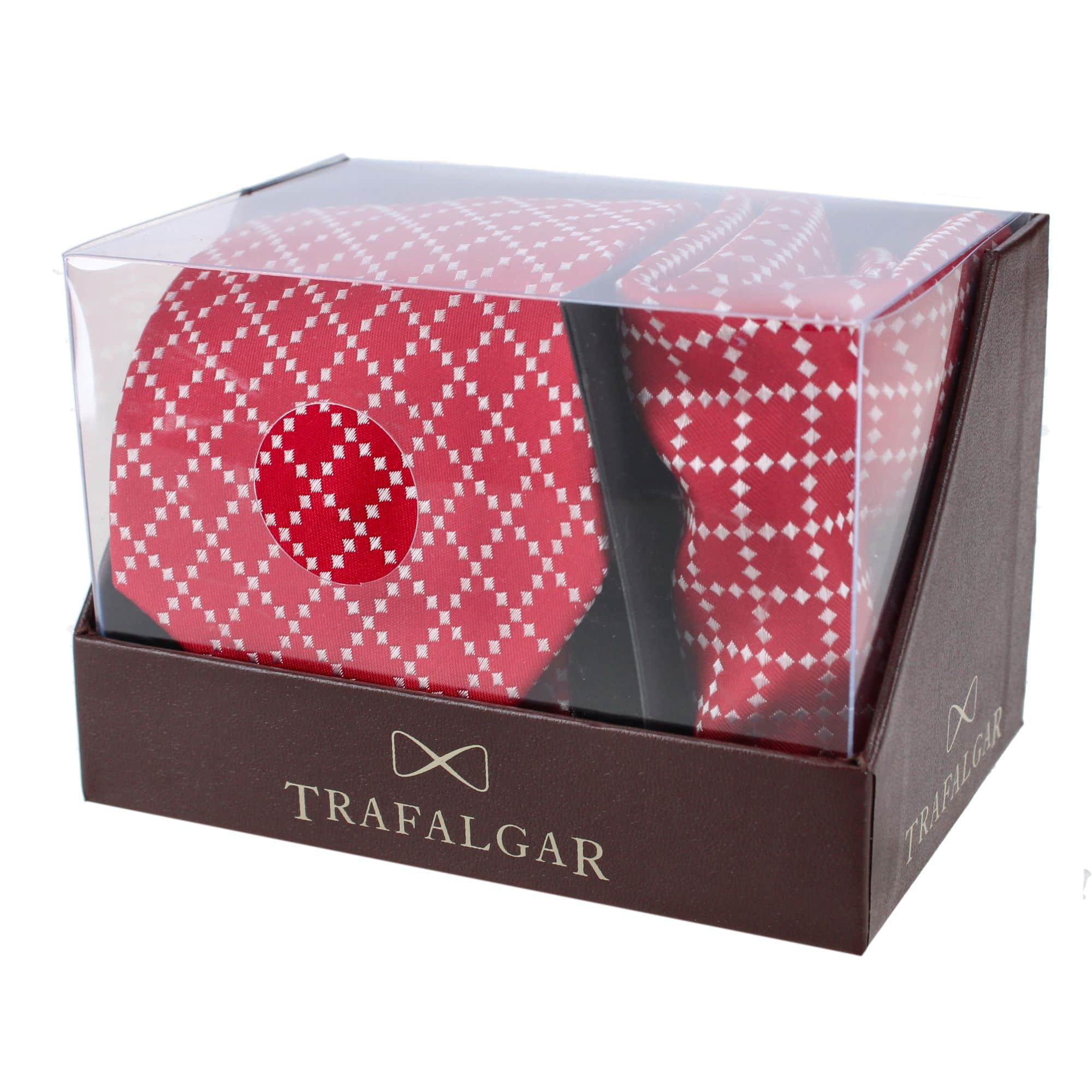 Rowan Geometric Pattern Silk Necktie and Pocket Square Bundle - Red