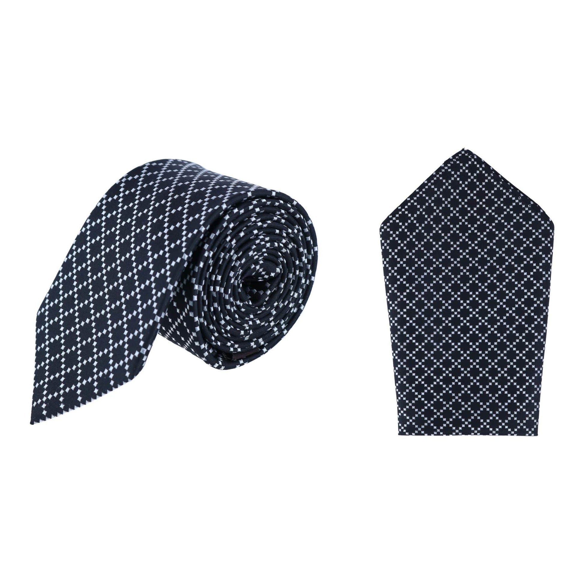 Rowan Geometric Pattern Silk Necktie and Pocket Square Bundle