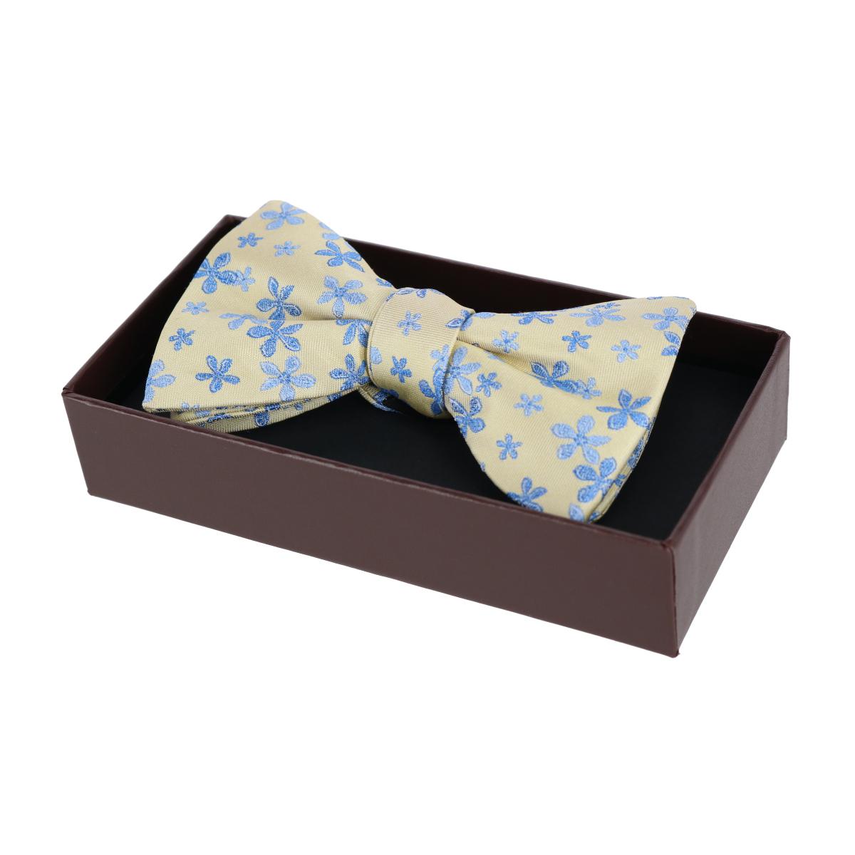 Weldon Floral Silk Novelty Bow Tie - Yellow and Light Blue