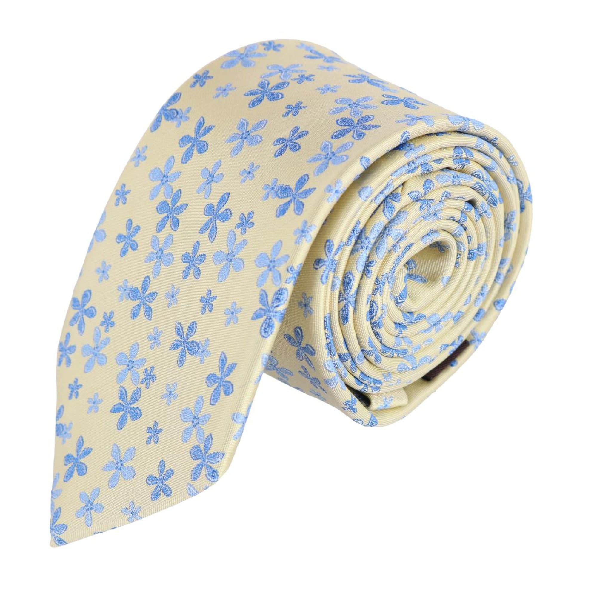 Weldon Floral Silk Necktie & Gatsby Pocket Square Bundle - Yellow with Blue