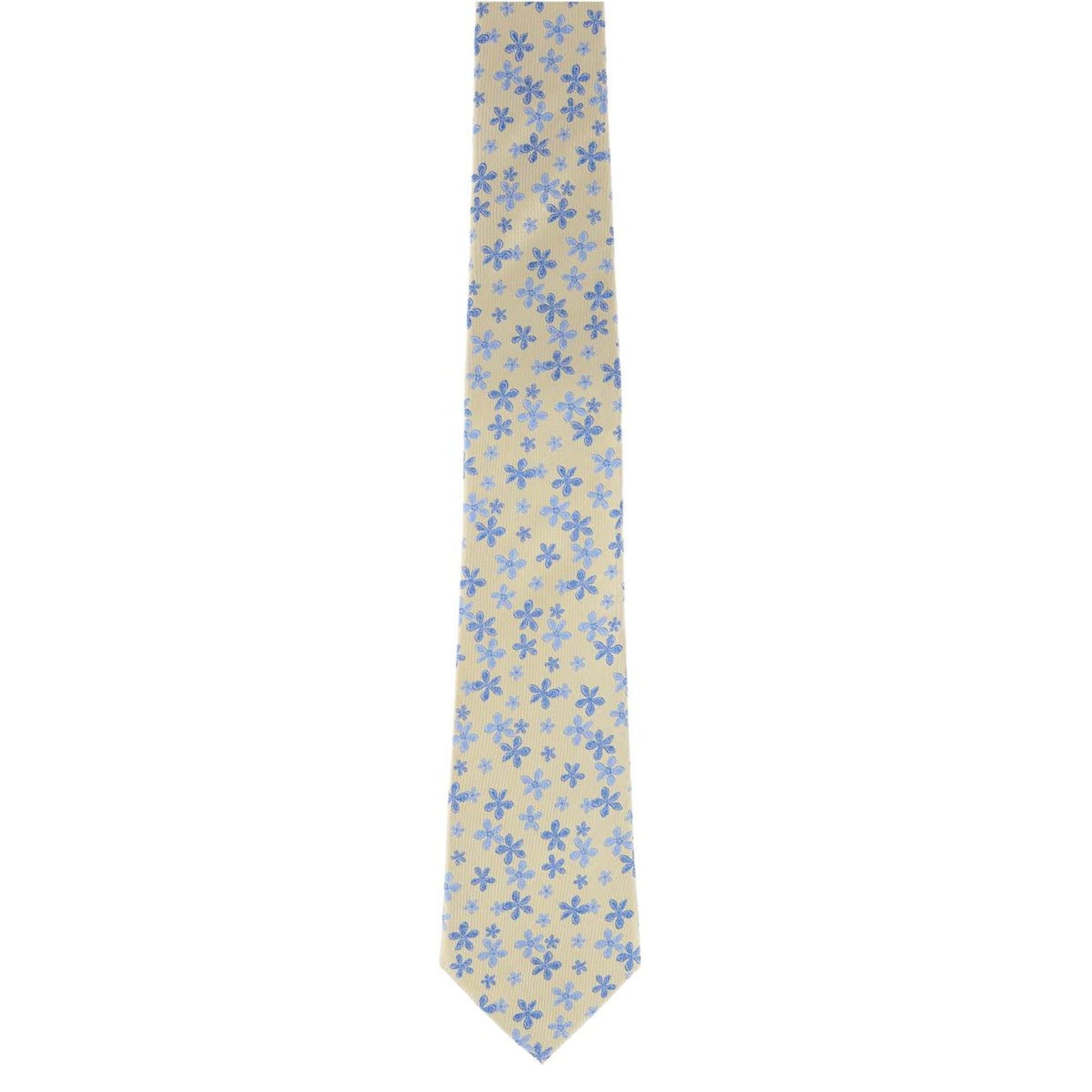 Weldon Floral Silk Necktie & Gatsby Pocket Square Bundle - Yellow with Blue