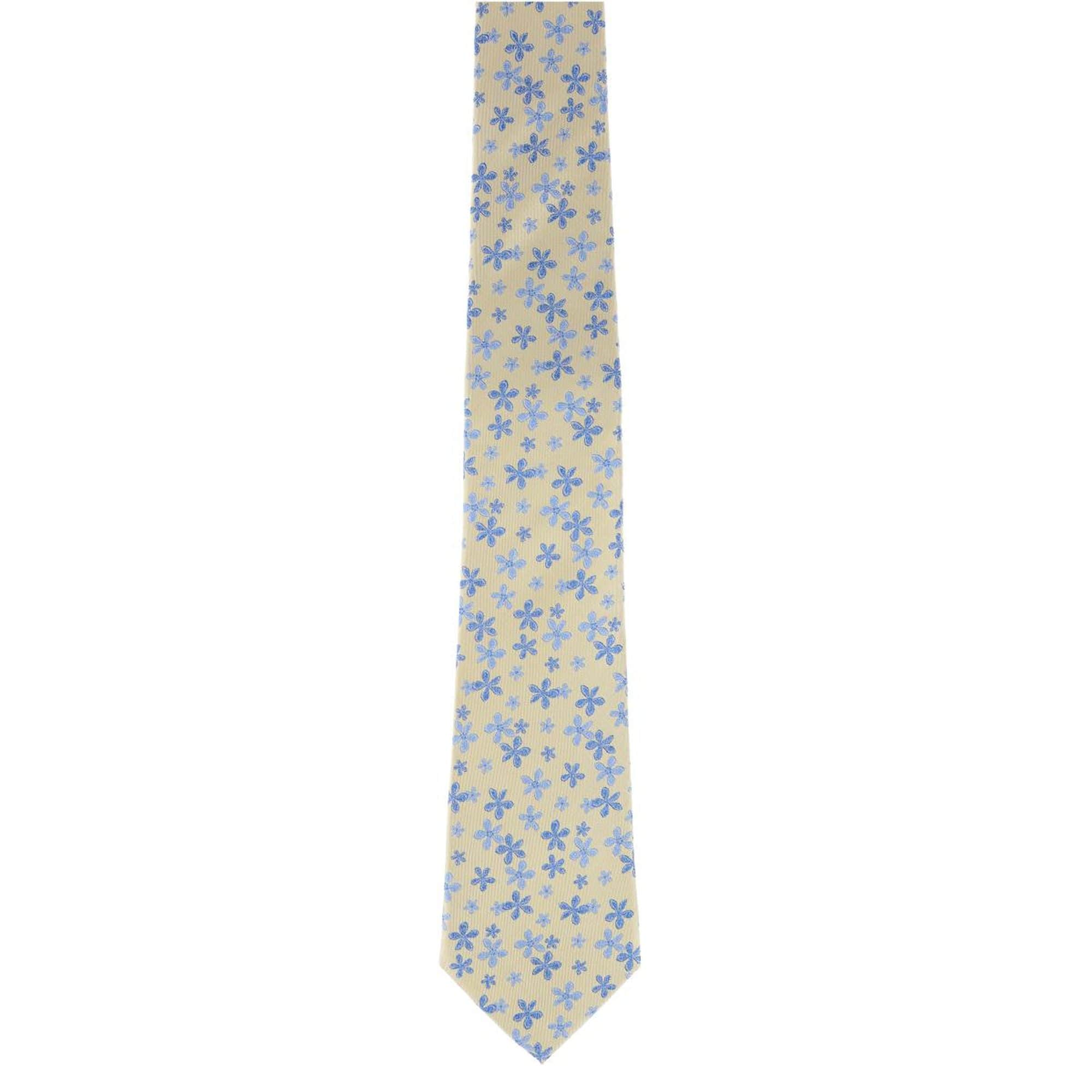 Weldon Floral Silk Necktie & Gatsby Pocket Square Bundle - Yellow with Blue