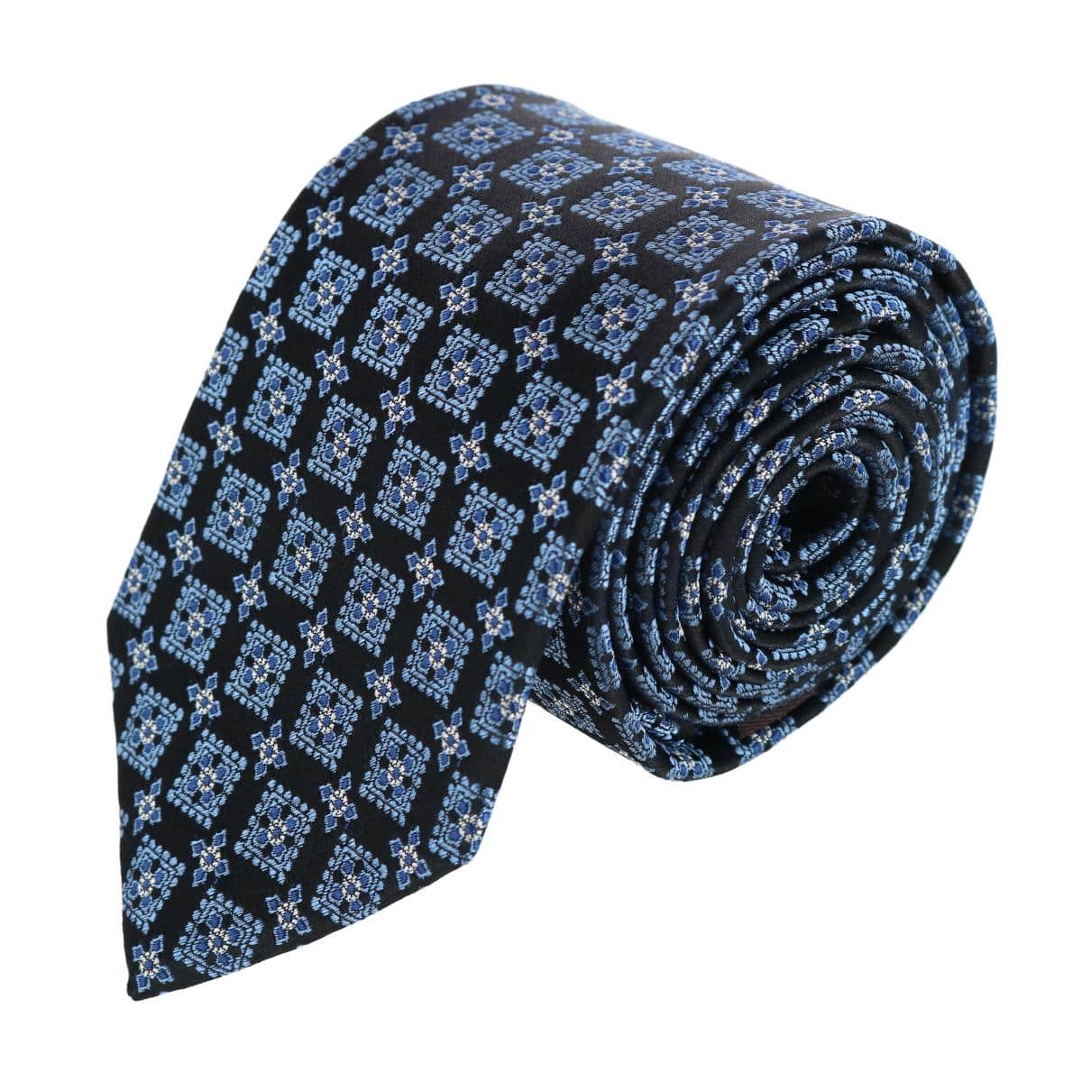 Azzimato Diamond Stately Silk Necktie - Navy Blue