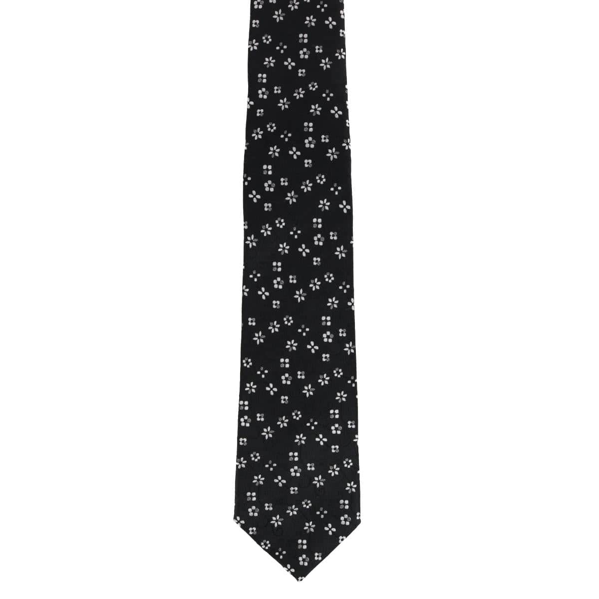 Tudor Daisy and Vine Silk Business Necktie - Black with White Daises