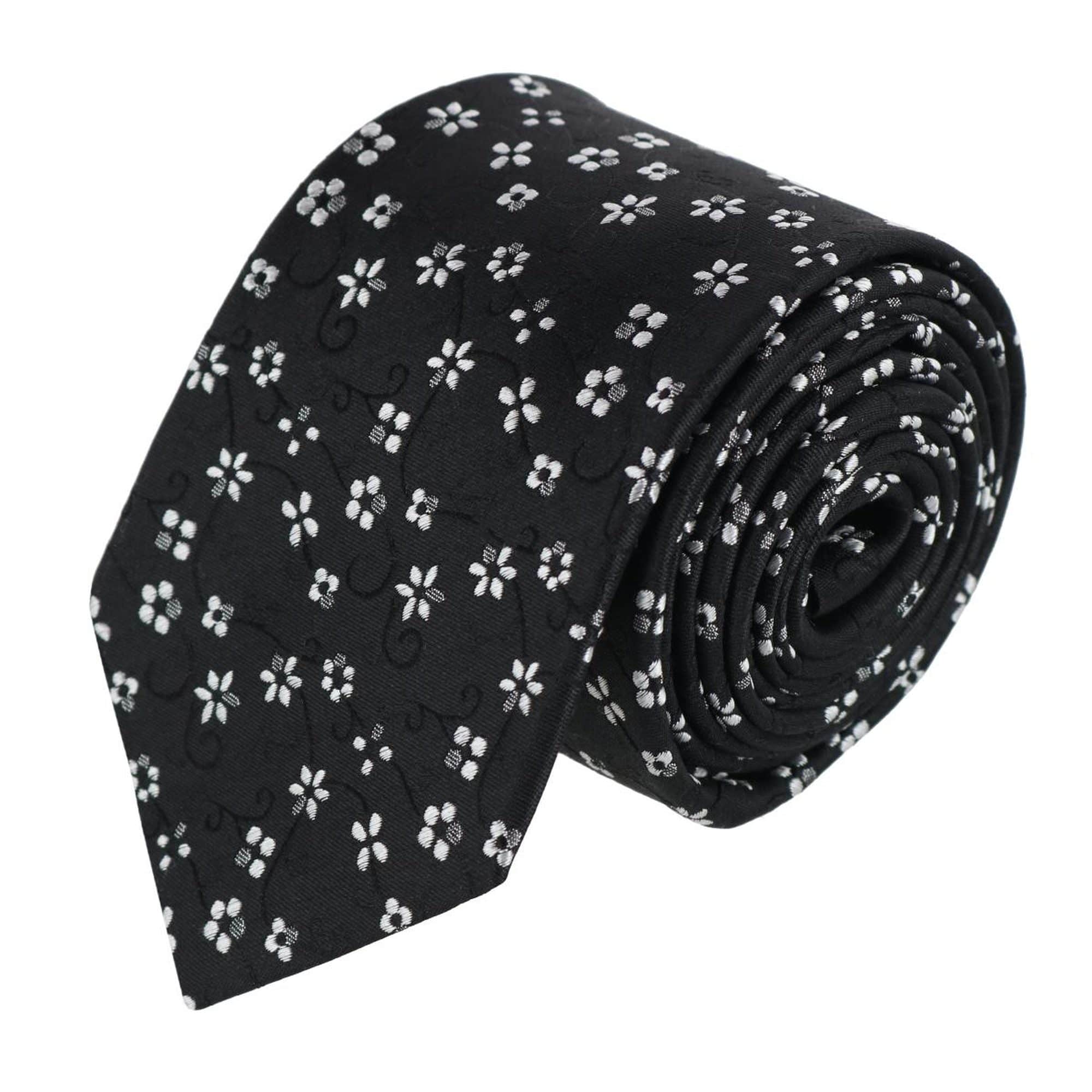 Tudor Daisy & Gatsby Silk Tie and Pocket Square Bundle - Black with White