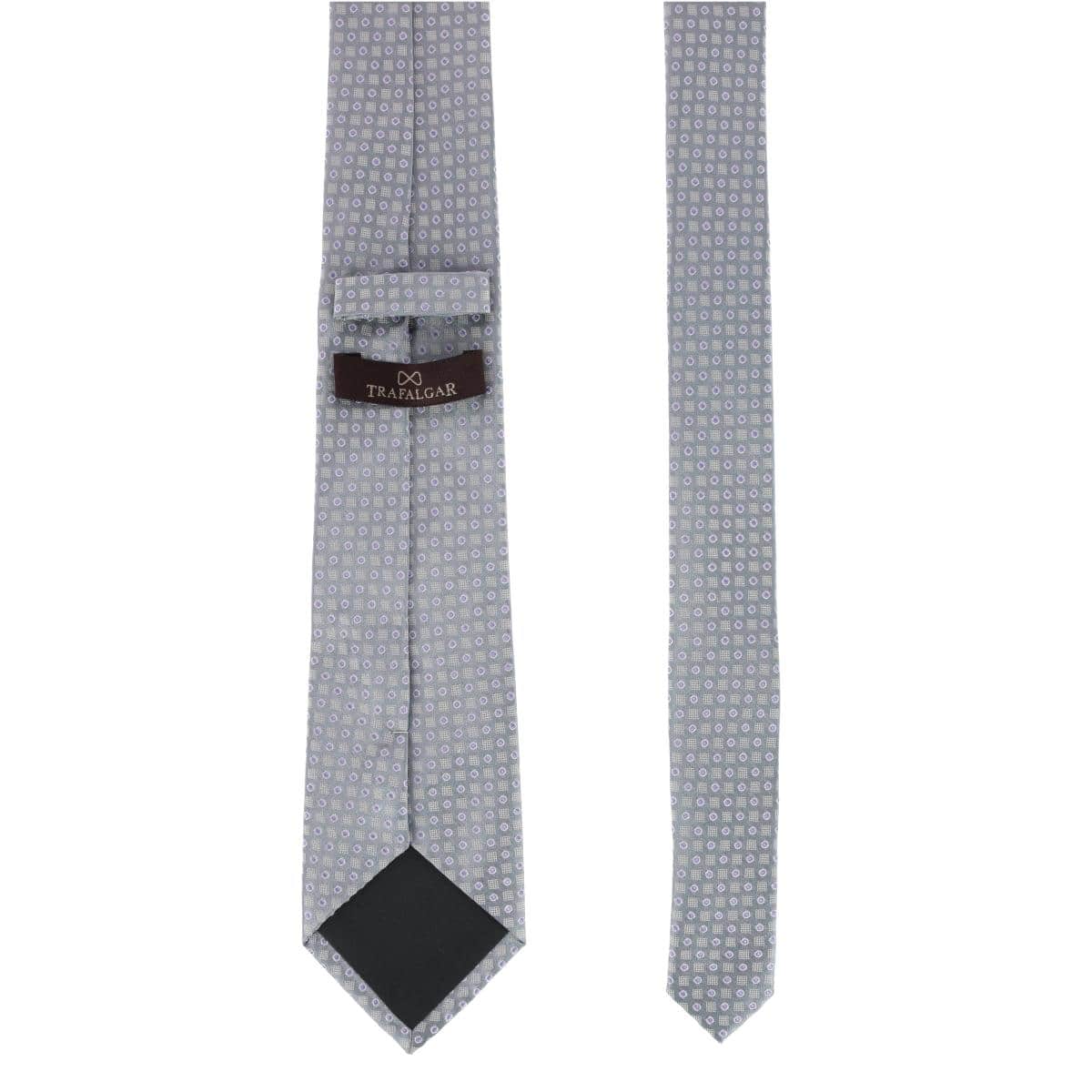 Ewing Square and Polka Dot Business Silk Necktie - Grey with Purple Polka Dots