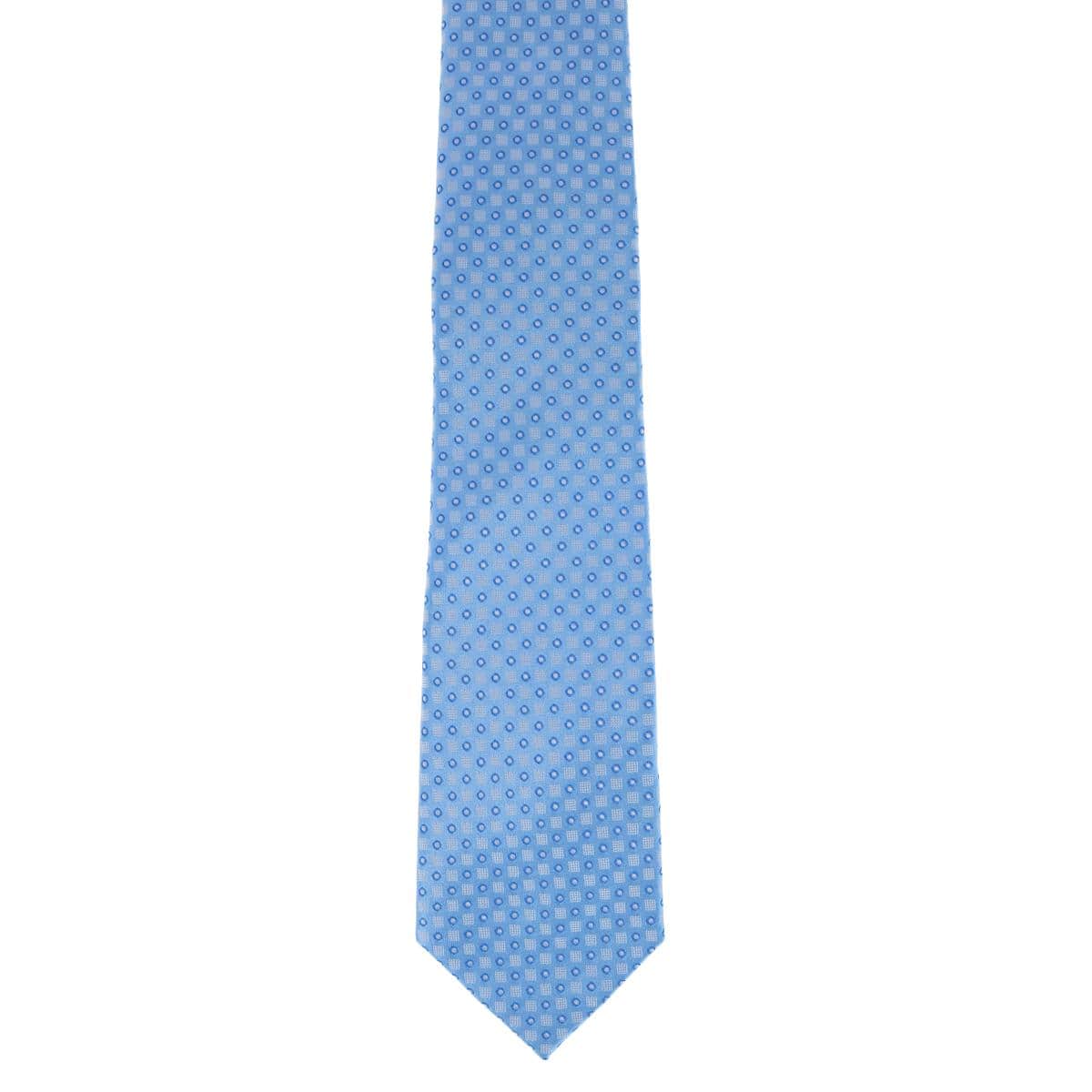 Ewing Square and Polka Dot Business Silk Necktie - Light Blue with Dark Blue Contrast Polka Dot
