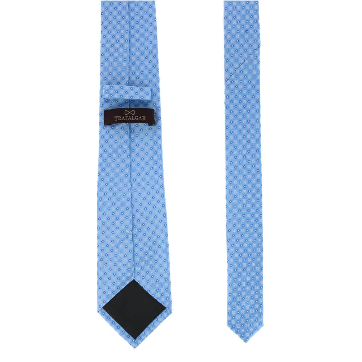 Ewing Square and Polka Dot Business Silk Necktie - Light Blue with Dark Blue Contrast Polka Dot