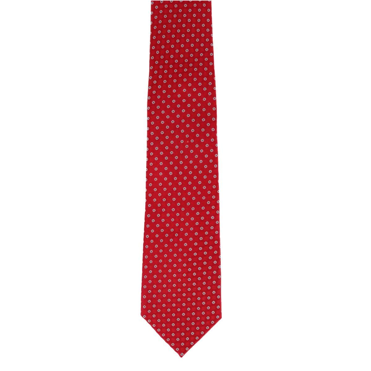 Ewing Square and Polka Dot Business Silk Necktie - Red with Silver Polka Dots