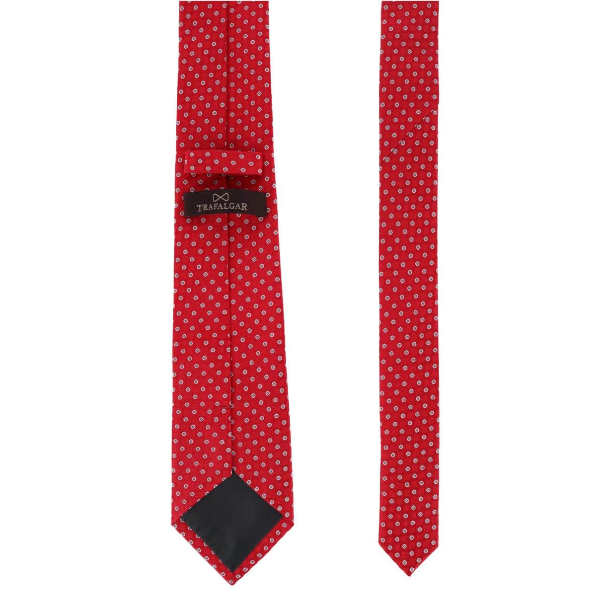Ewing Square and Polka Dot Business Silk Necktie - Red with Silver Polka Dots